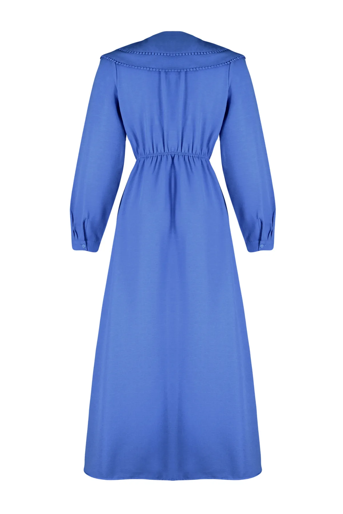 Trendyol Modest  Blaues, gewebtes Kleid in Leinenoptik mit Babykragen TCTSS24EB00061