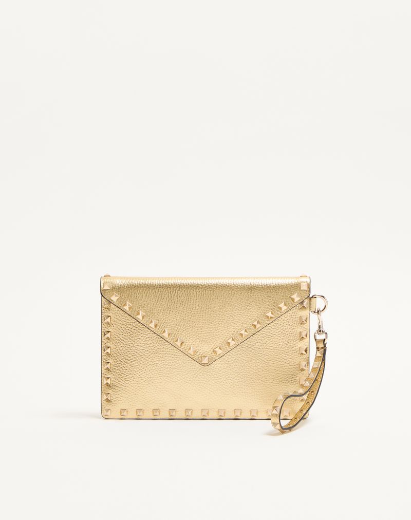 Clutch Rockstud em couro de bezerro laminado cor granada