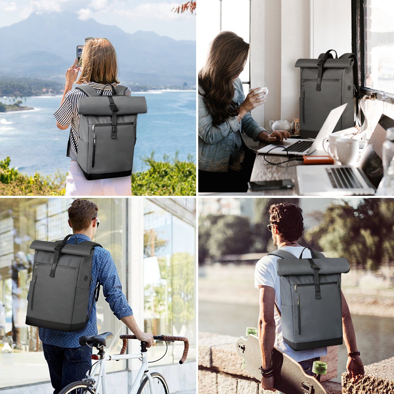 Inateck Laptoprucksack RollTop Rucksack Herren Damen Schulrucksack 25L-30L