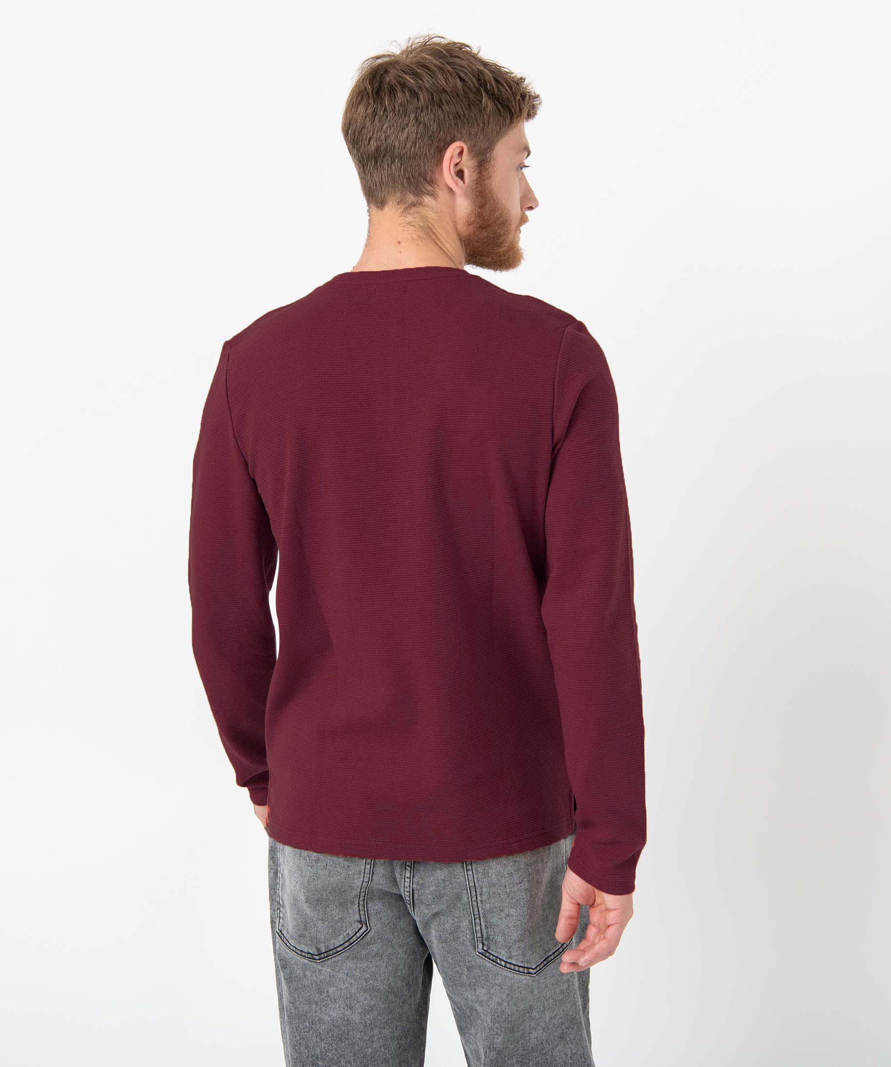 Tee-shirt homme à manches longues à col boutonné rouge | GEMO