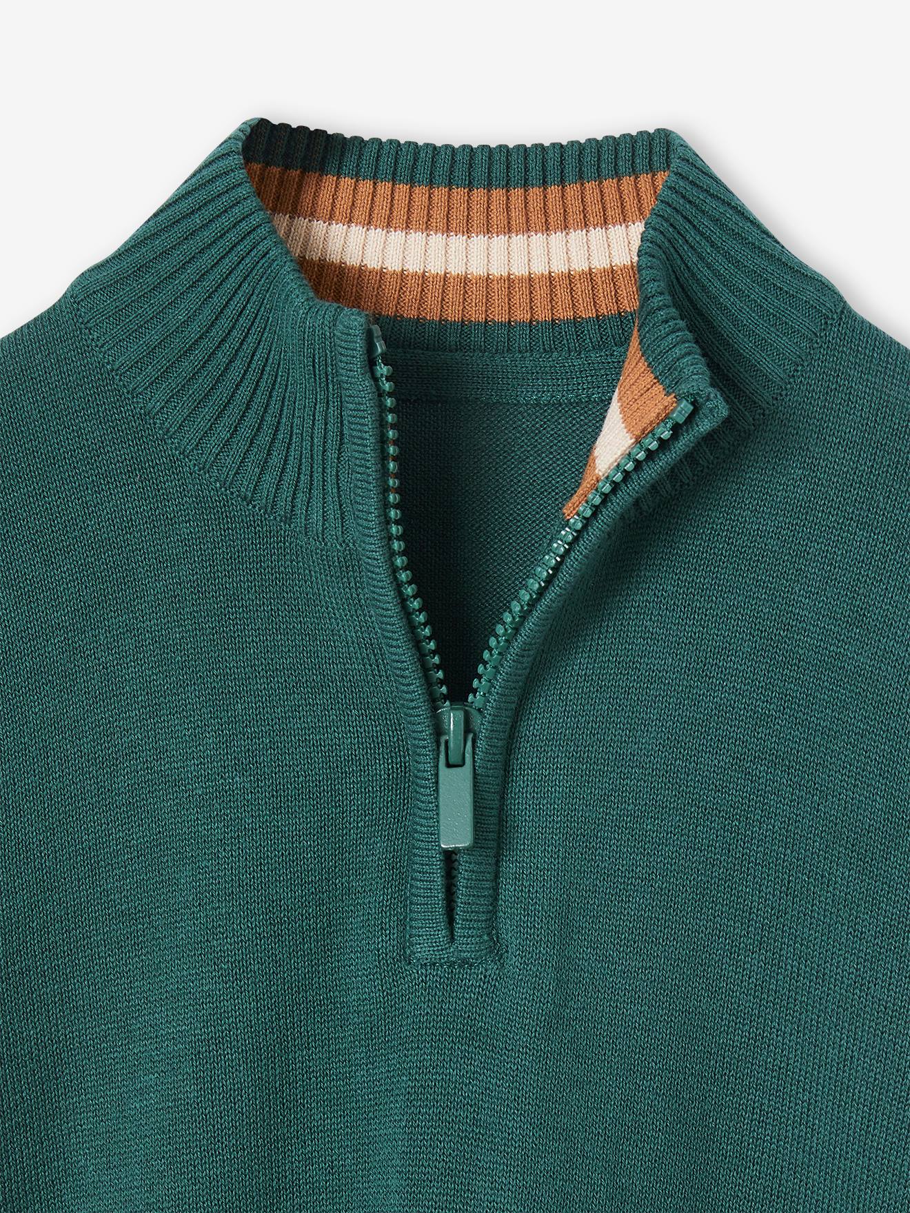 Pull col montant zippé garçon bleu chiné