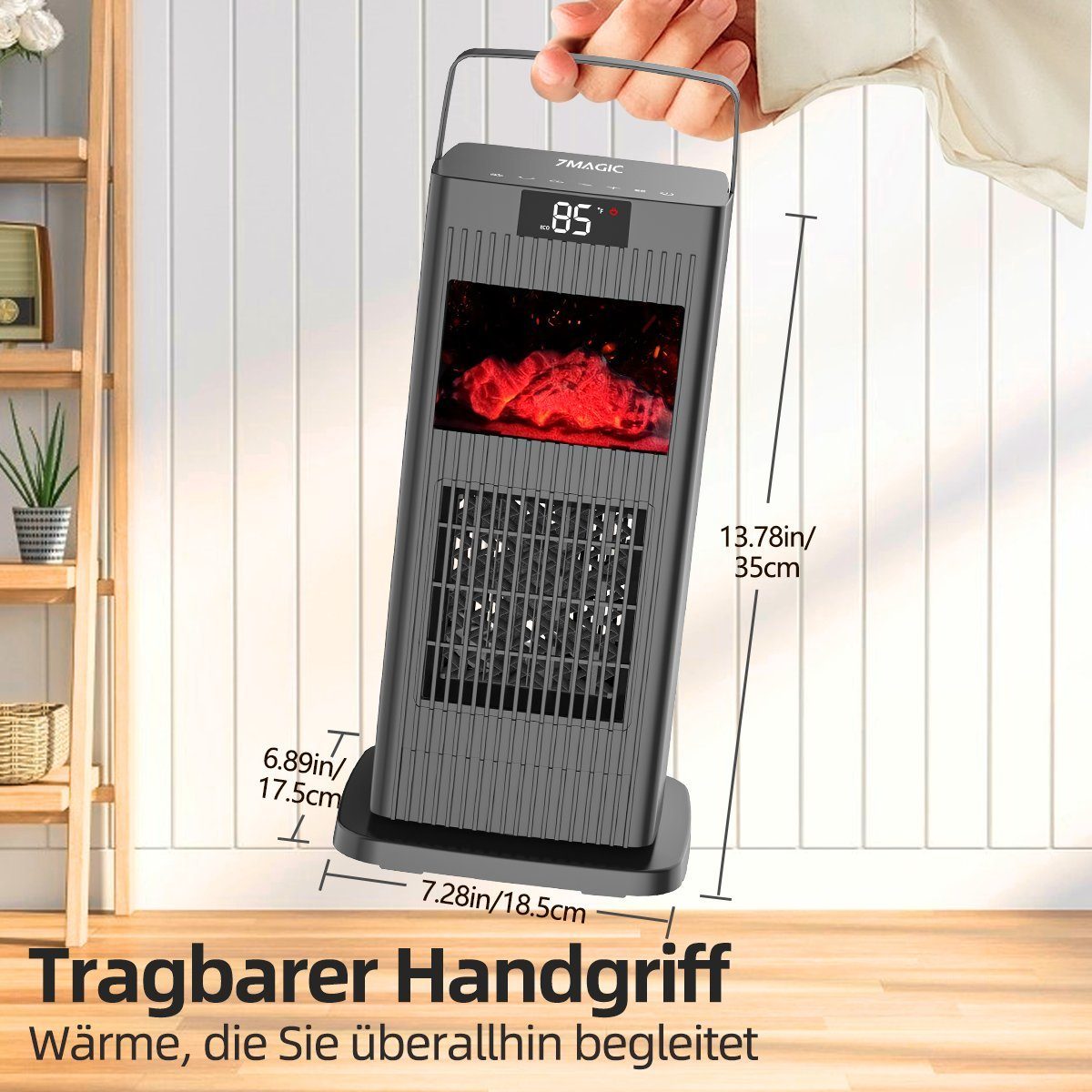 7Magic Heizlüfter Heizung Elektrisch PTC Keramik Heizlüfte Leise, 4 Modus 12-Std-Timer, 1500 W, Energiesparend Heizgerät mit Fernbedienung, Badezimmer Schlafzimmer
