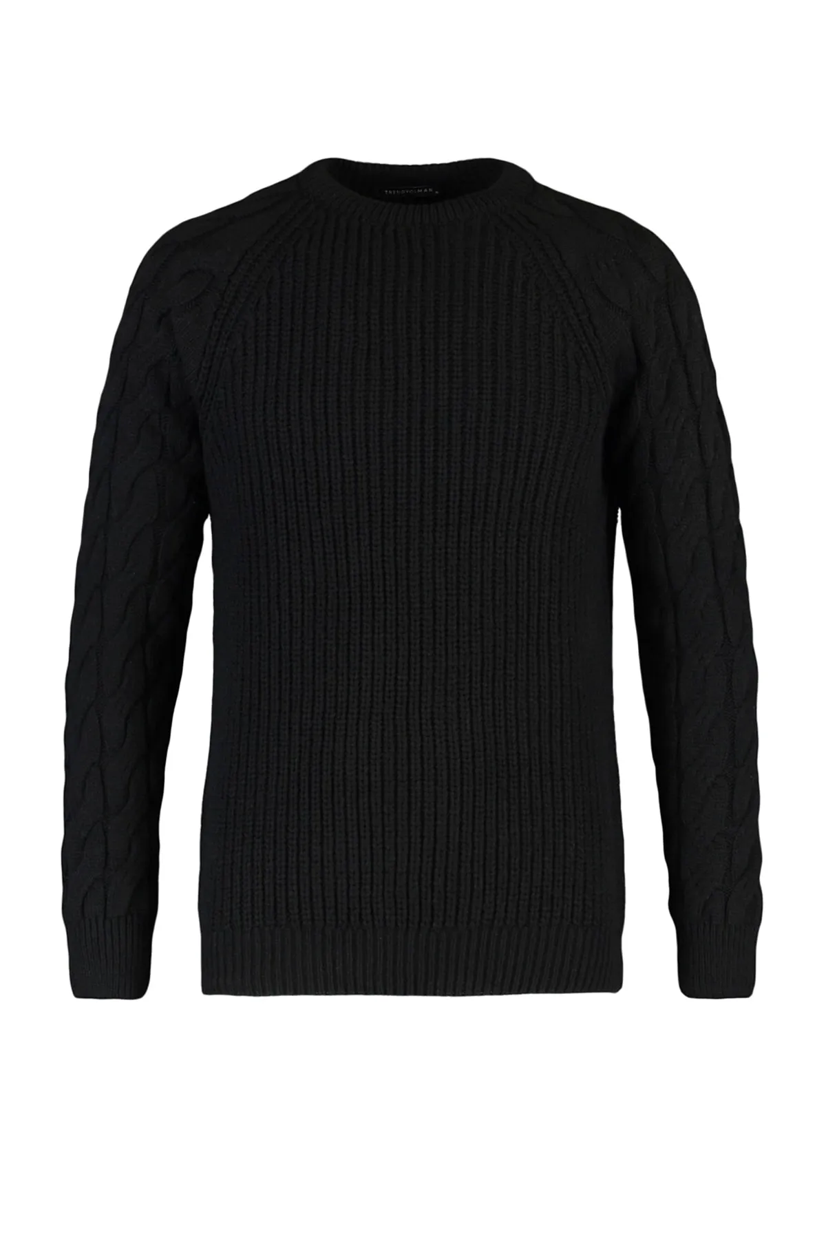 Trendyol Collection  Schwarzer Strickpullover mit Rundhalsausschnitt, normaler Passform und detailliertem Haarstrickmuster TMNAW22KZ2059