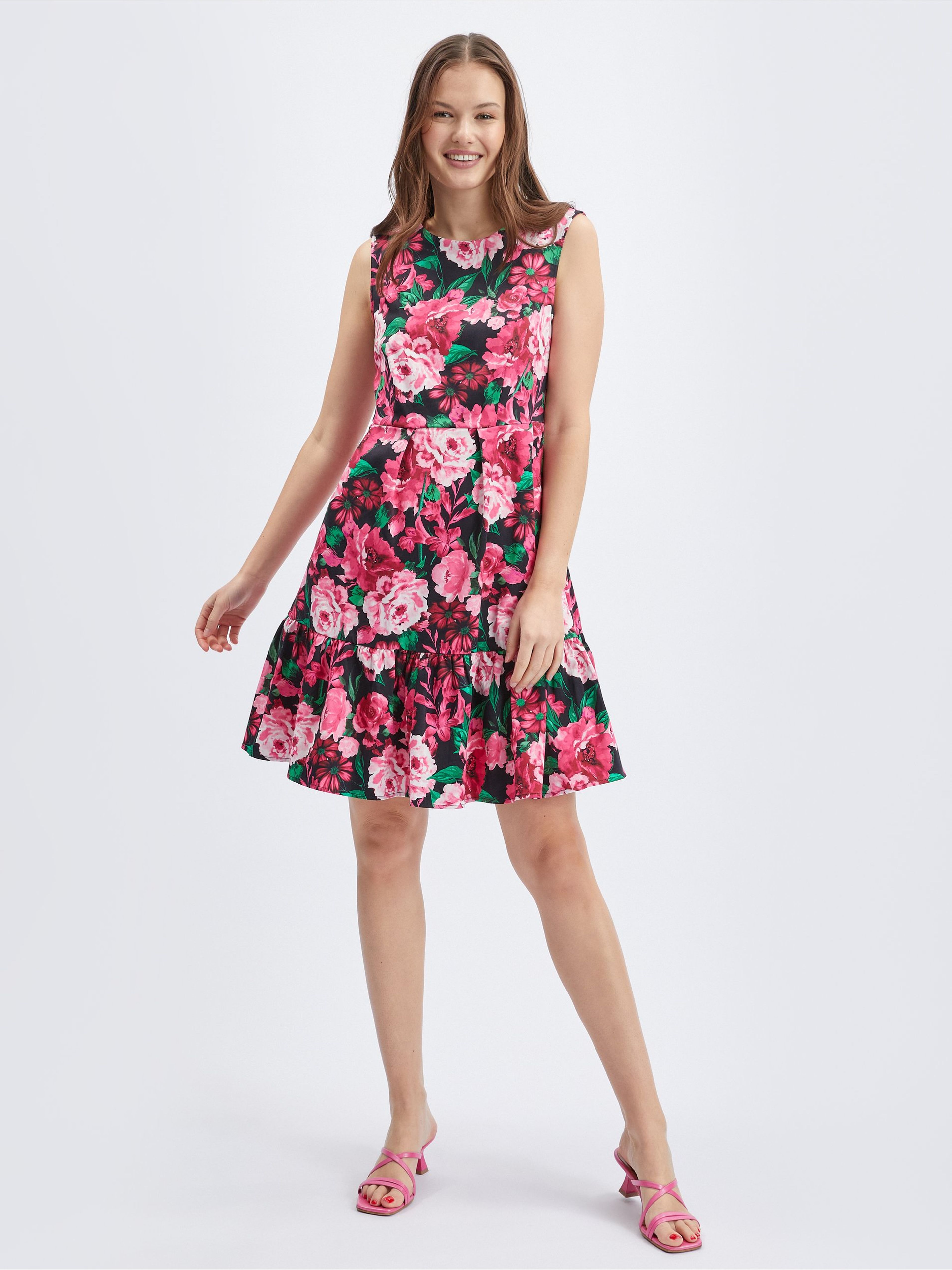 Schwarzes und rosa geblümtes Damenkleid ORSAY