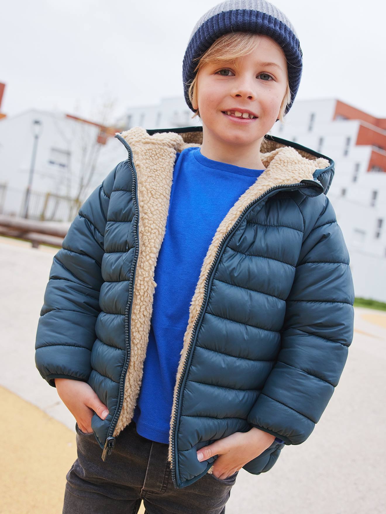 Vertbaudet Jungen Wende-Steppjacke - tannengrün