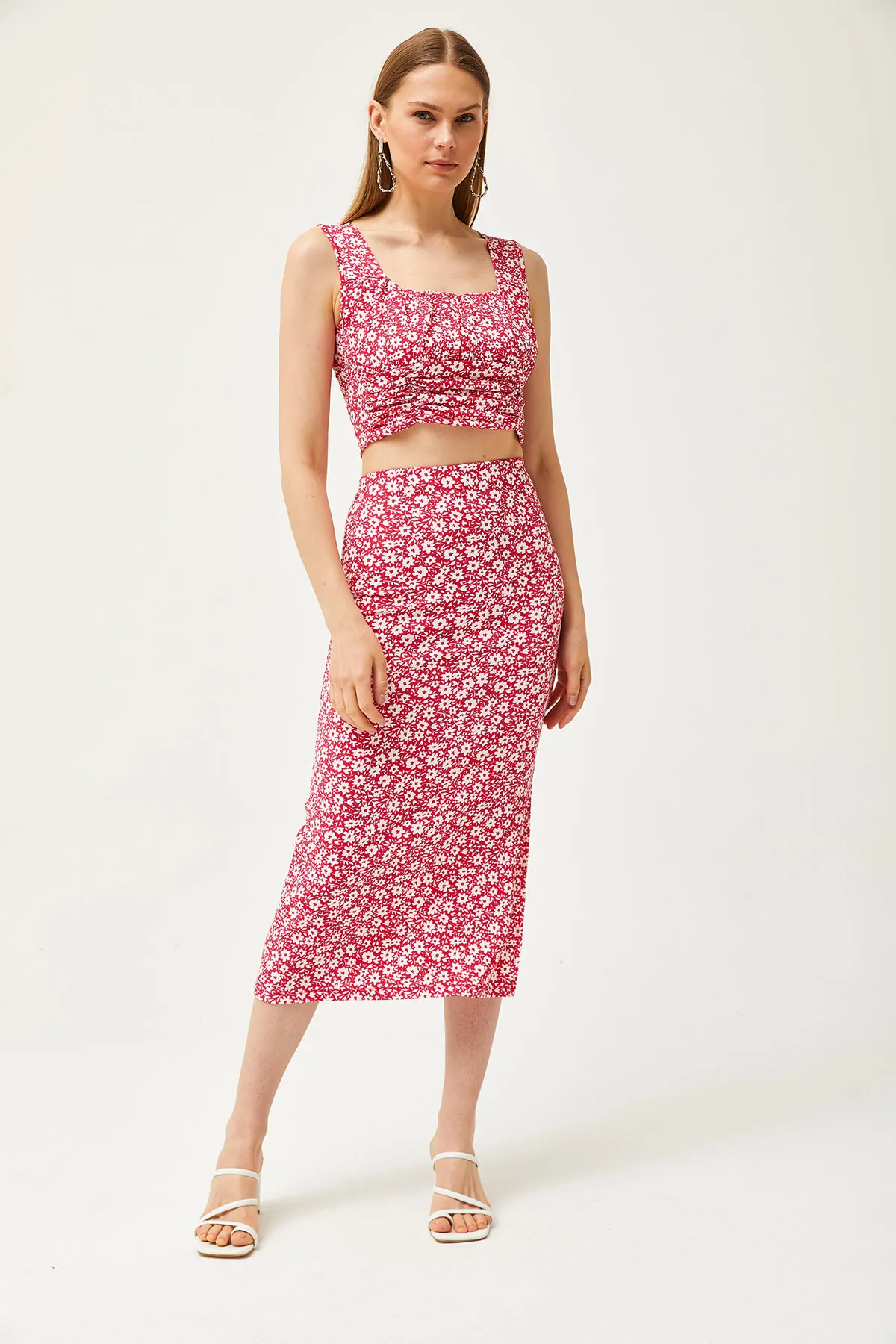 Olalook  Damen Daisy Fuchsia Oberteil Bluse Unterteil Rock Strickunterteil Top Set TKM-19000281
