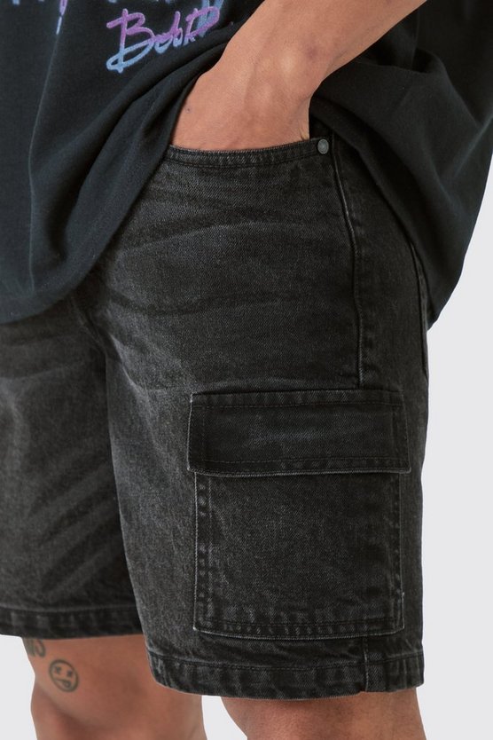 Schwarze Slim Cargo Jeansshorts