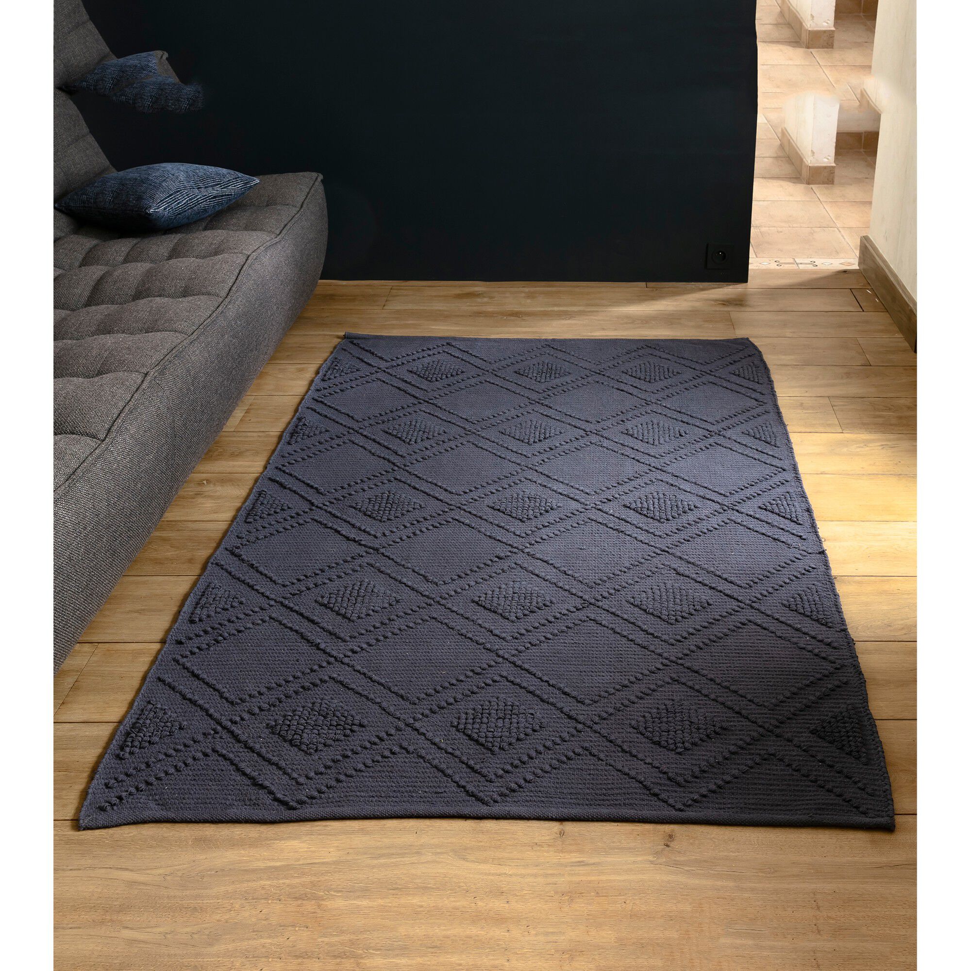 Tapis bouclette en coton imprimé