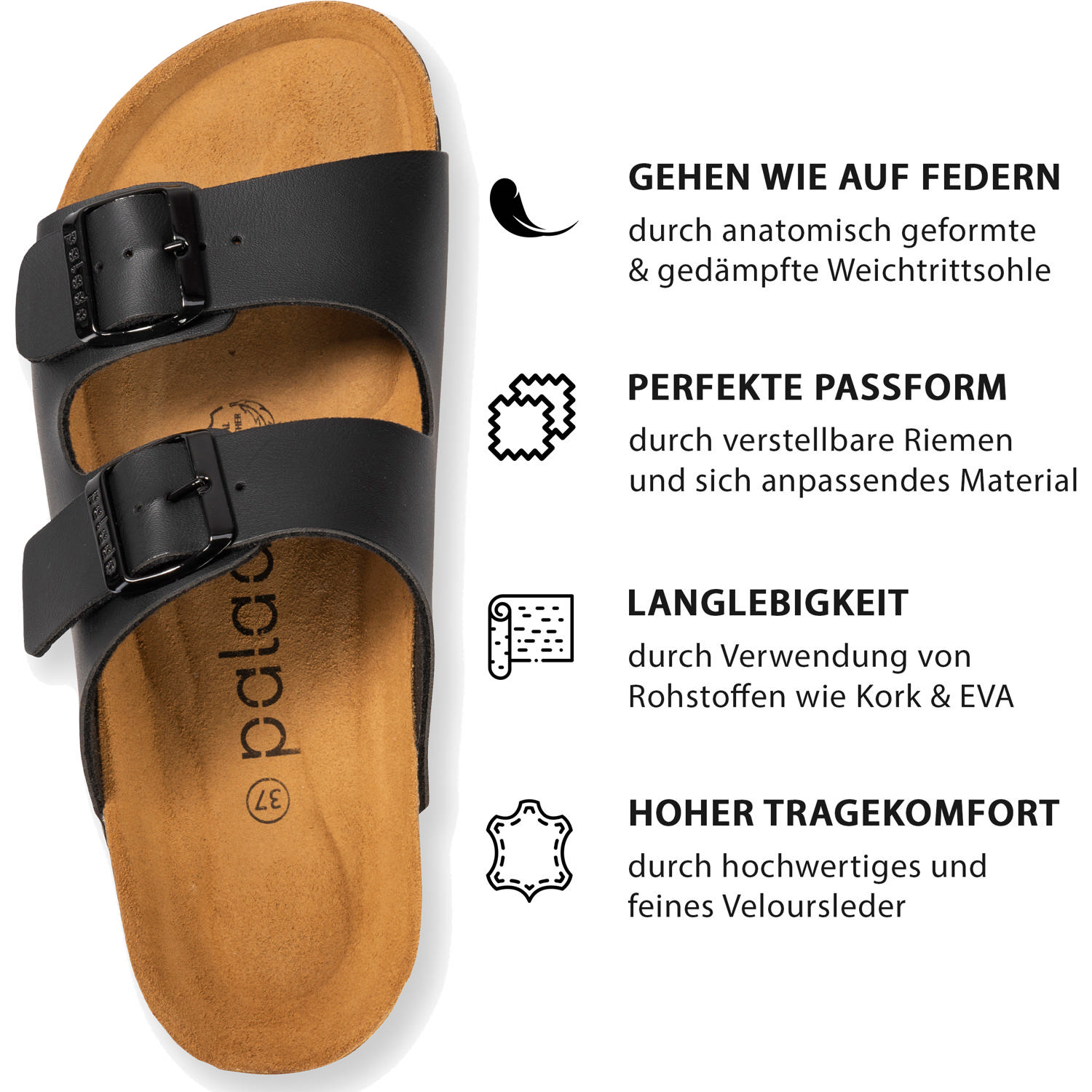 Palado Korfu Matt, Pantoletten, Damen, Schwarz