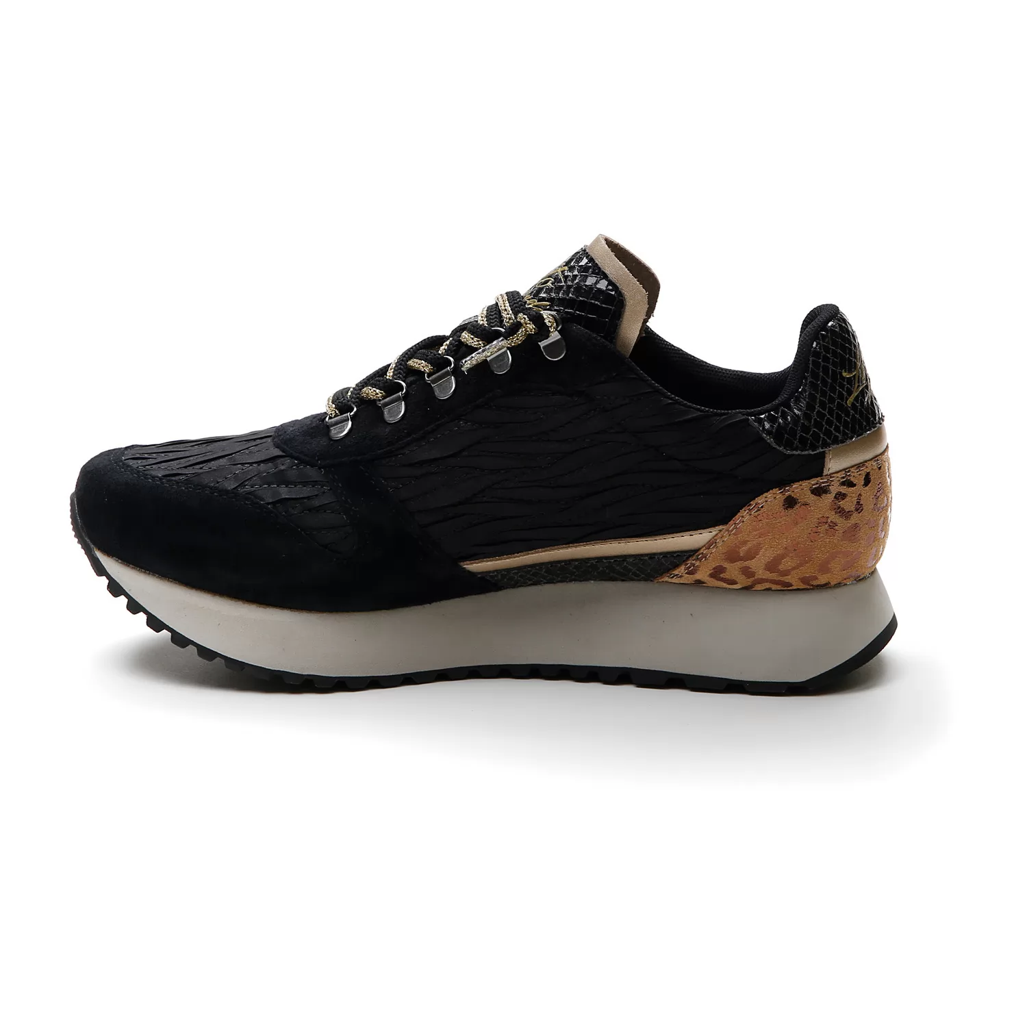 TOKYO WEDGE LEOPARD W CELÁ ČERNÁ/SVĚTLE PLATINOVÁ/MEDOVO HNĚDÁ