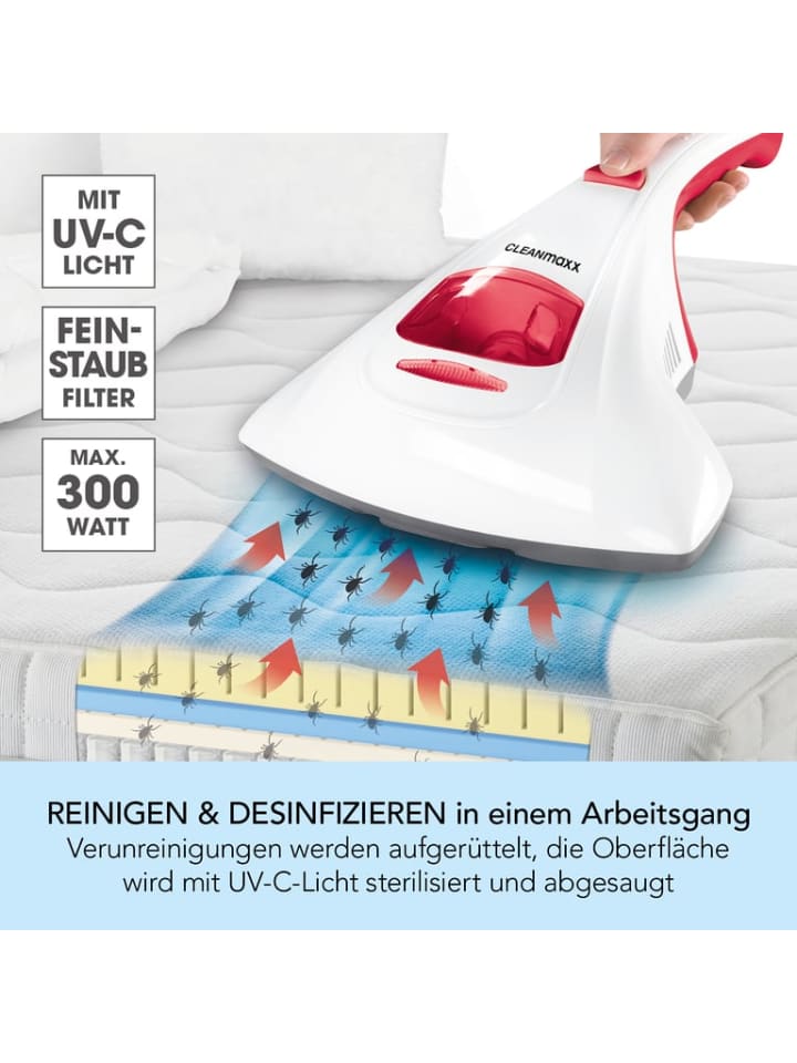 CLEANmaxx CLEANmaxx Milben-Handstaubsauger mit UV-C-Licht inkl. 2 Ersatzfilter - weiß/rot günstig kaufen onesize