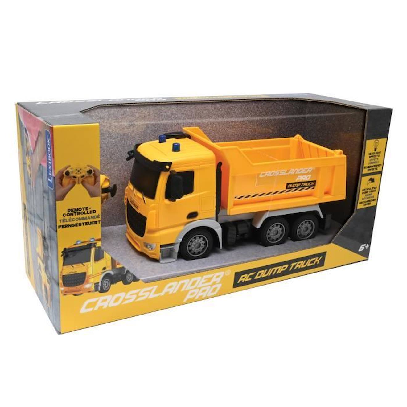 Crosslander® PRO Dump truck télécommandé avec effets sonores et lumineux. jaune