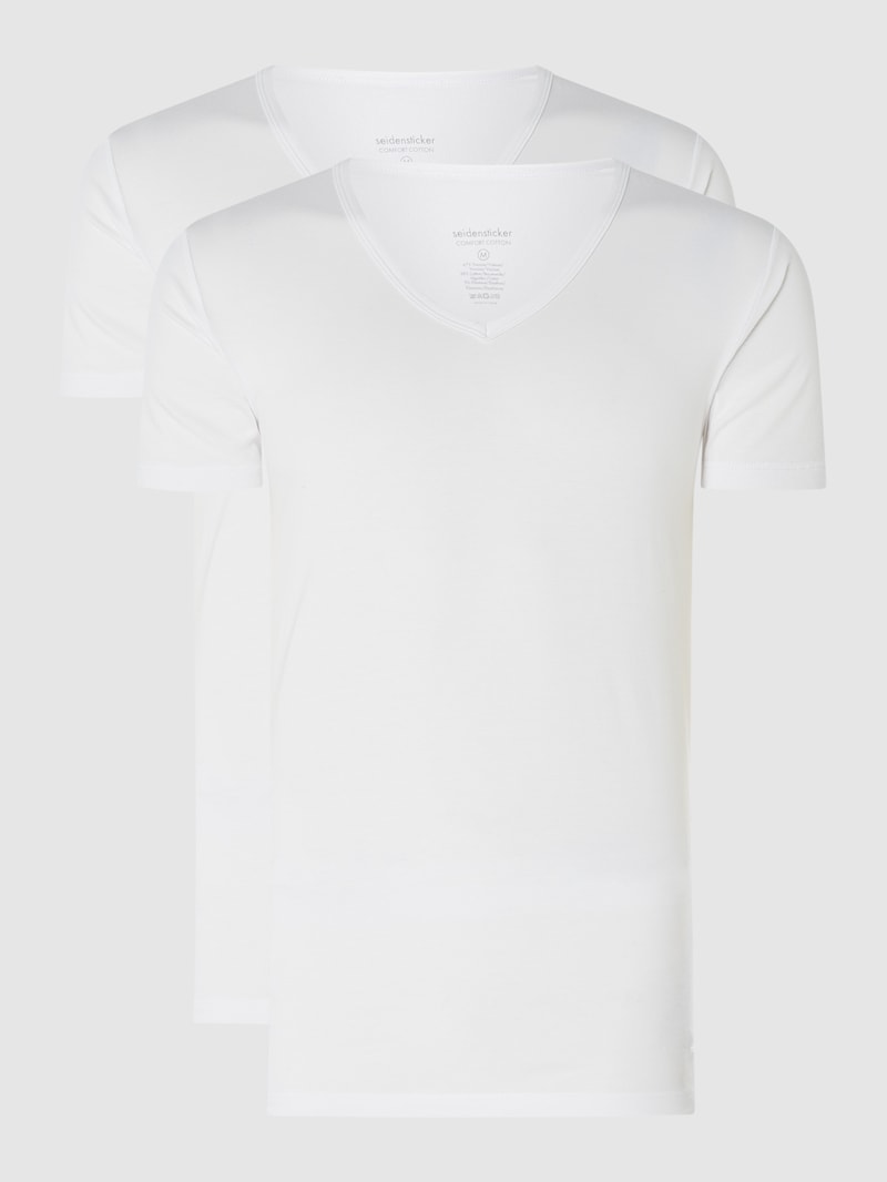 T-Shirt mit Stretch-Anteil im 2er-Pack in weiß