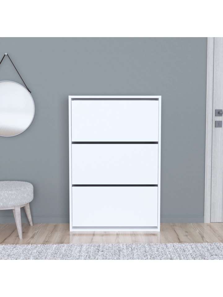 en.casa Schuhschrank Aurskog in Weiß (H)110cm (B)73.5cm (T)24cm günstig kaufen onesize