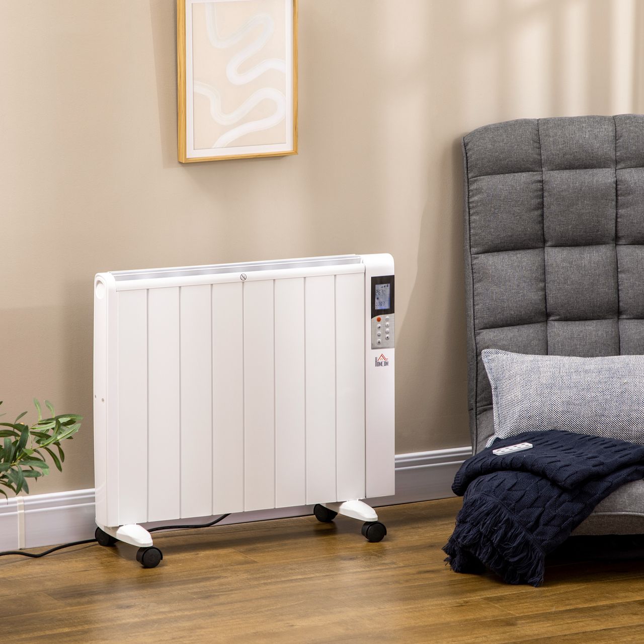 HOMCOM 4 Modi Heizlüfter Elektroheizung mit LCD-Display 2000W Heizkörper 2 Heizstufen mit Luftheizung mit Fernbedienung Überhitzung & Umkippen Schutz für 15 m² Räume Weiß 75 x 7,5 x 58,5cm
