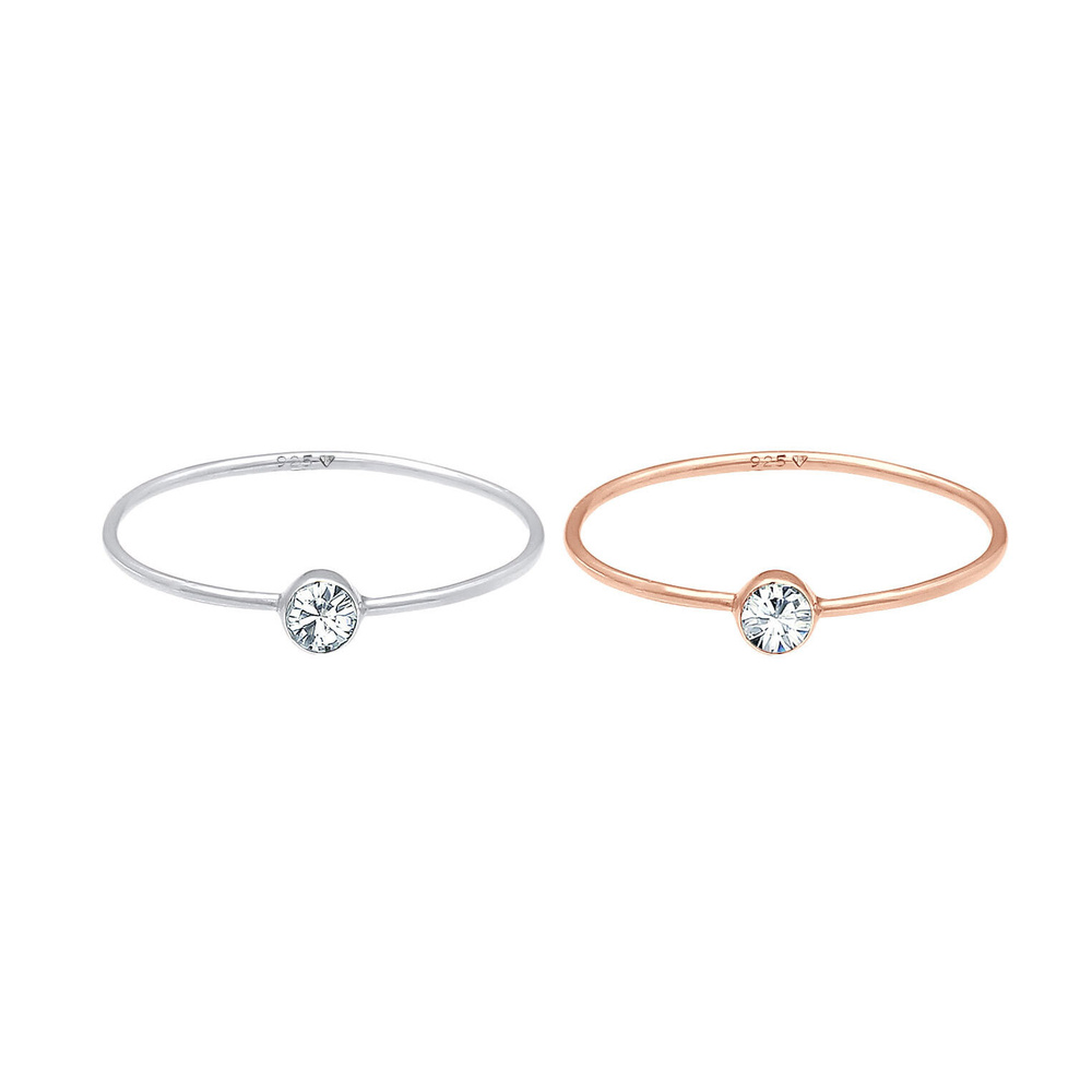Elli Elli Bague Femmes Empilement Set de 2 Solitaire Basique Bicolore avec Cristal en  Bague