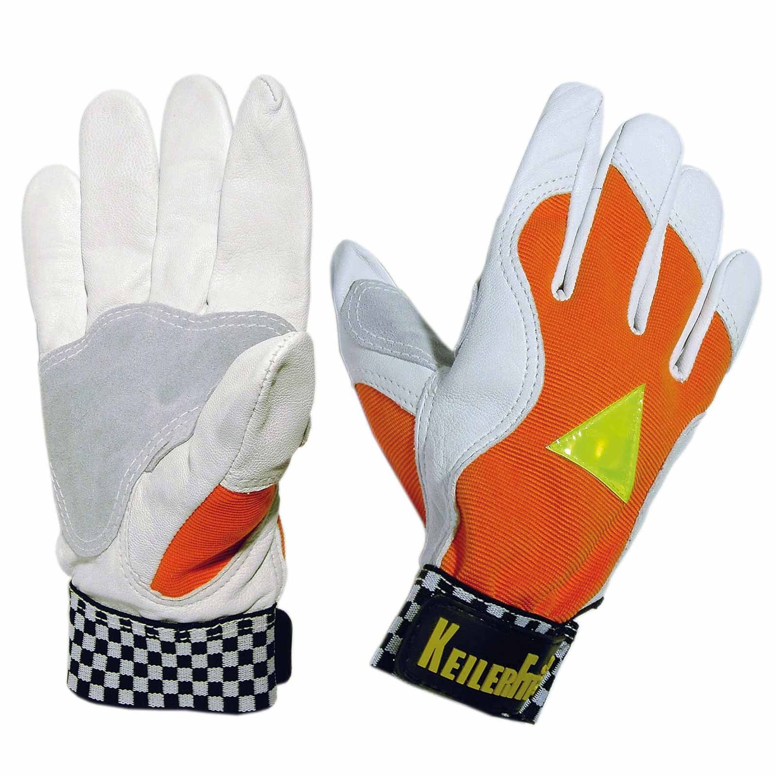 Keiler Forst Leder-Arbeitshandschuhe Schutzhandschuhe Keiler Fit, orange, mit Reflektor, Forsthandschuh