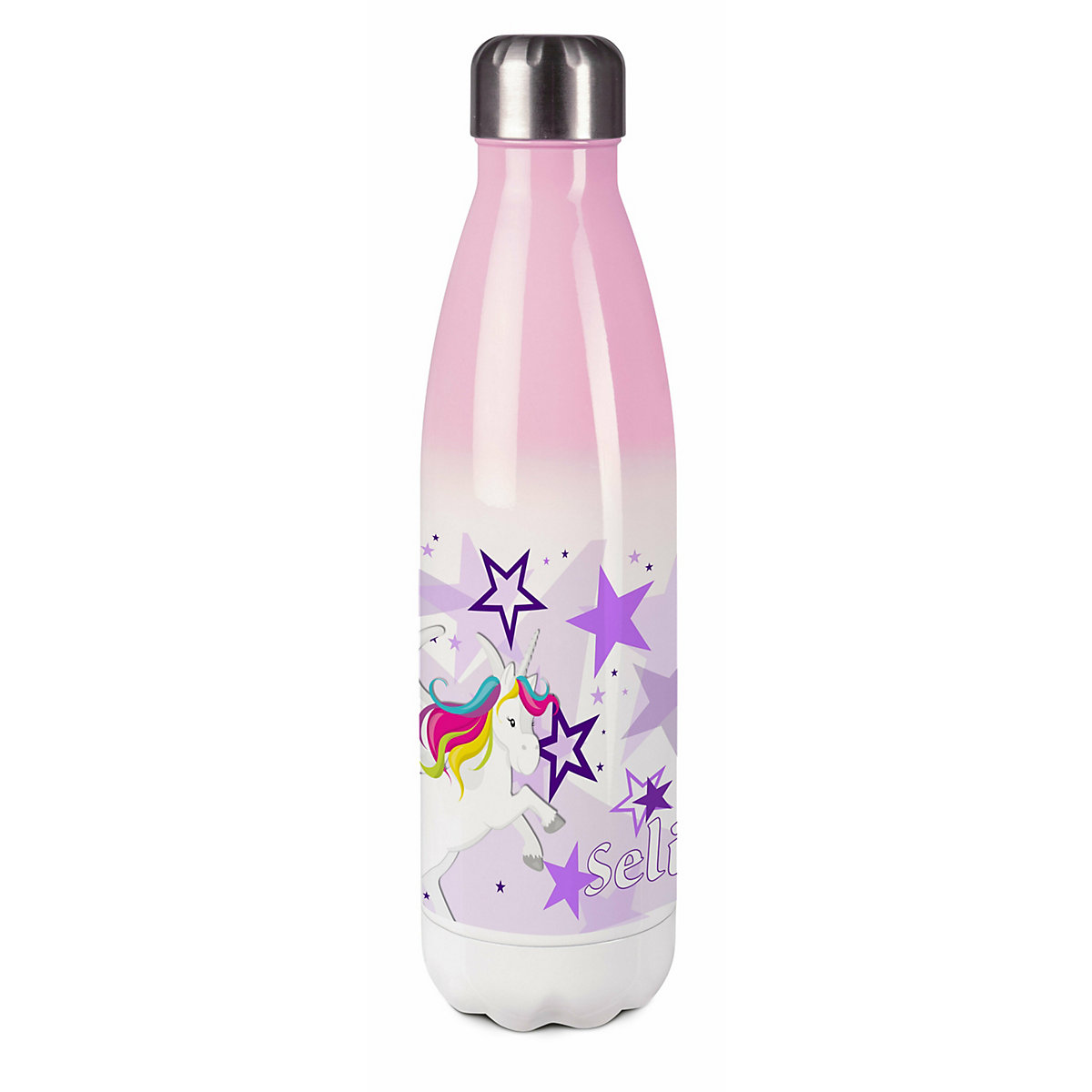 Edelstahl Kinder Thermoflasche / Trinkflasche bunt Pegasus Sterne Farbe lila Spülmaschinenfest, Auslaufsicher, Bruchfest, Doppelwandig, Für Heißgetränke geeignet, Mit Deckel, Isoliert