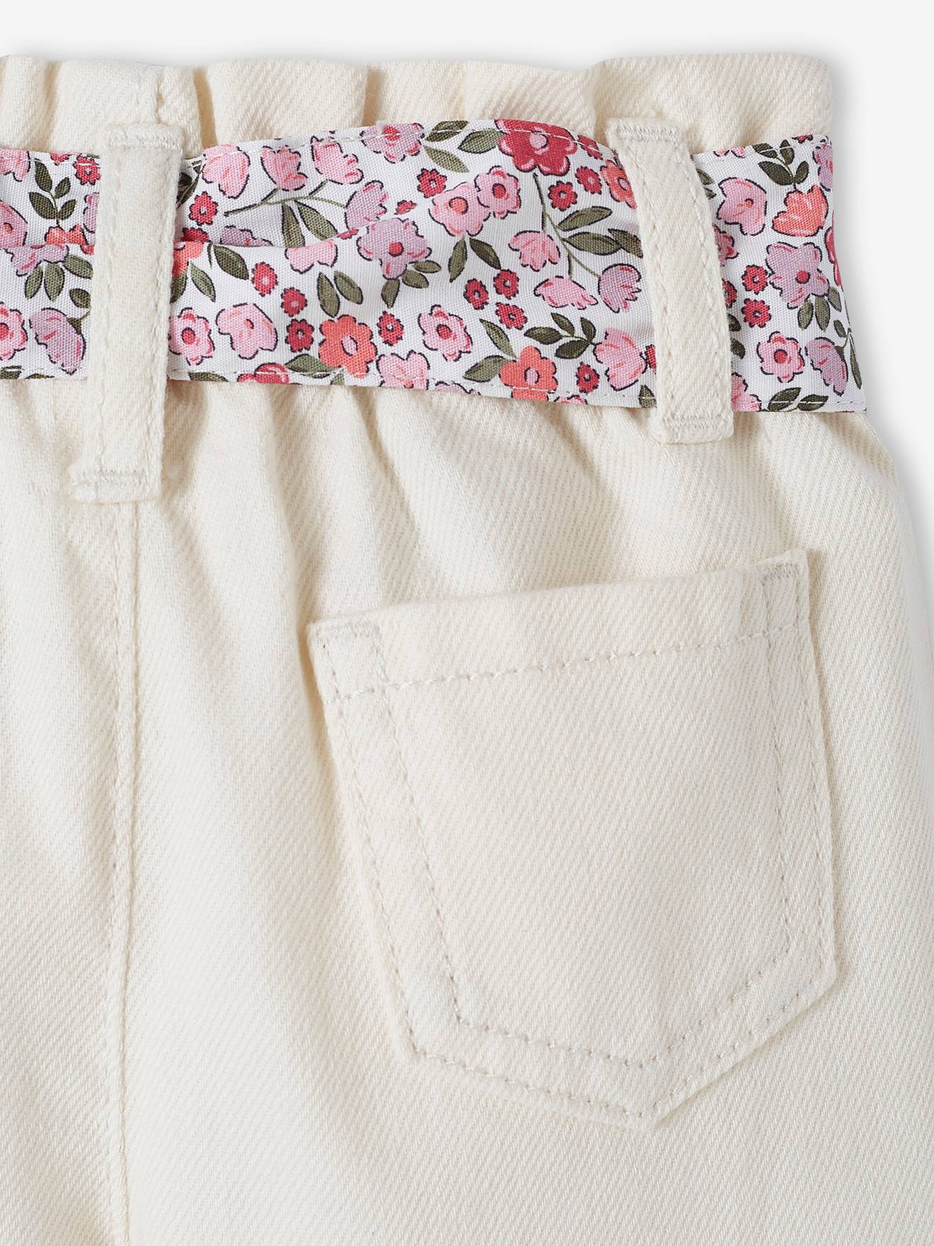 Vertbaudet Baby Paperbag-Hose mit Stoffgürtel - wollweiß