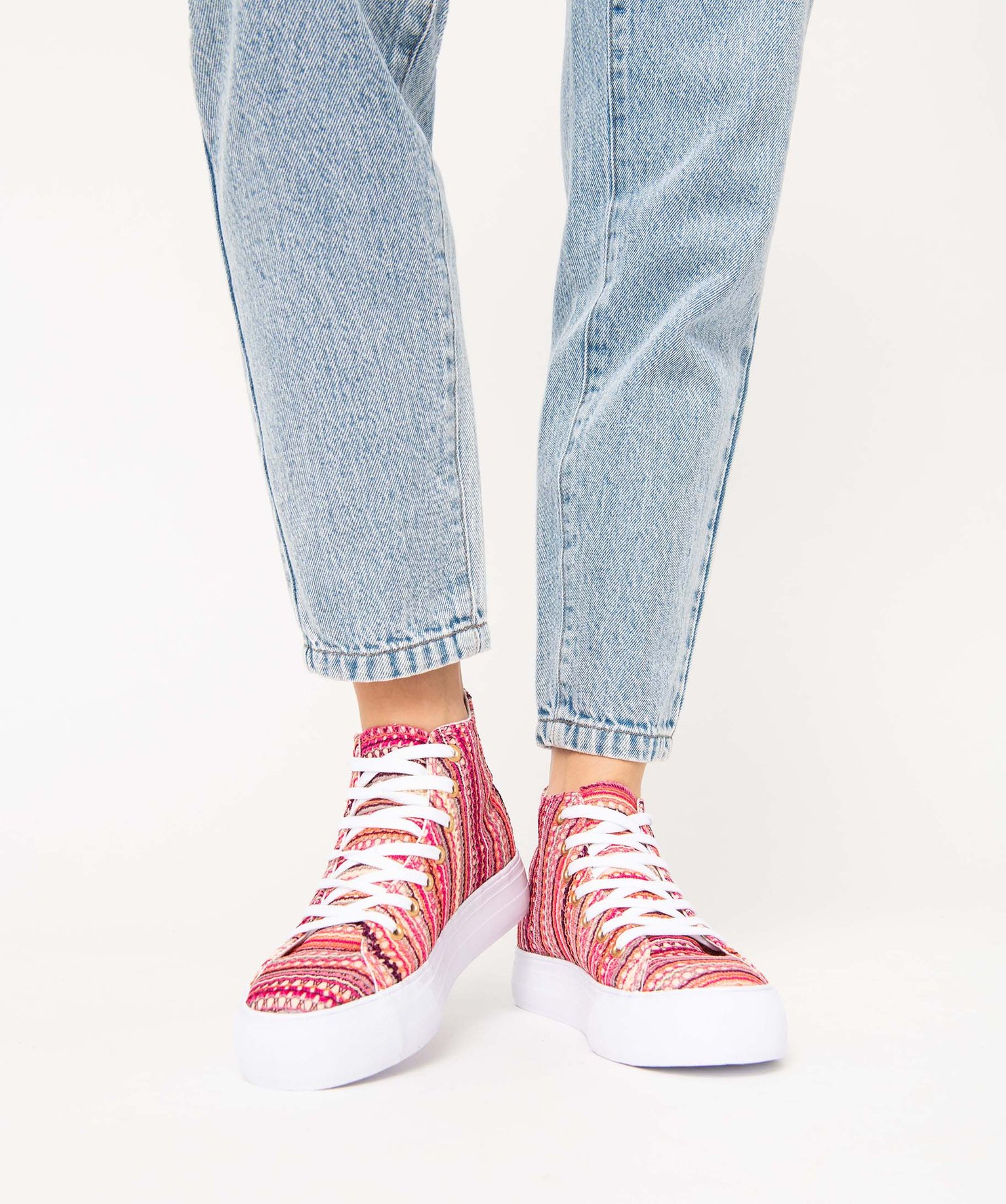 Baskets femme semi-montantes en toile multicolore beige | GEMO