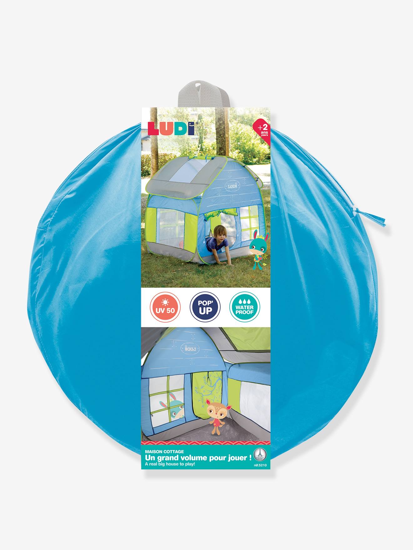 Ludi Kinder Spielzelt, Spielhaus COTTAGE mit UV-Schutz LUDI - blau/grün/grau