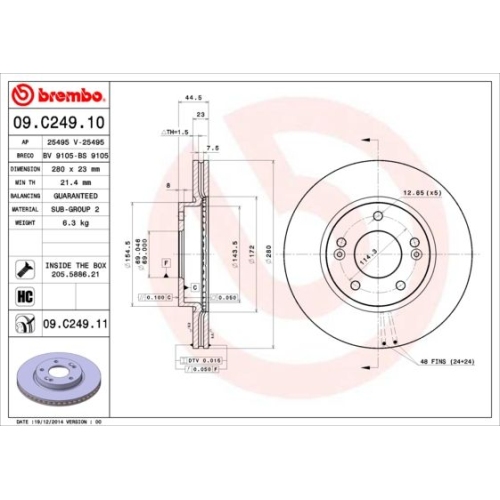 09.C249.11 BREMSSCHEIBE BREMBO VA  VP2 - ATU