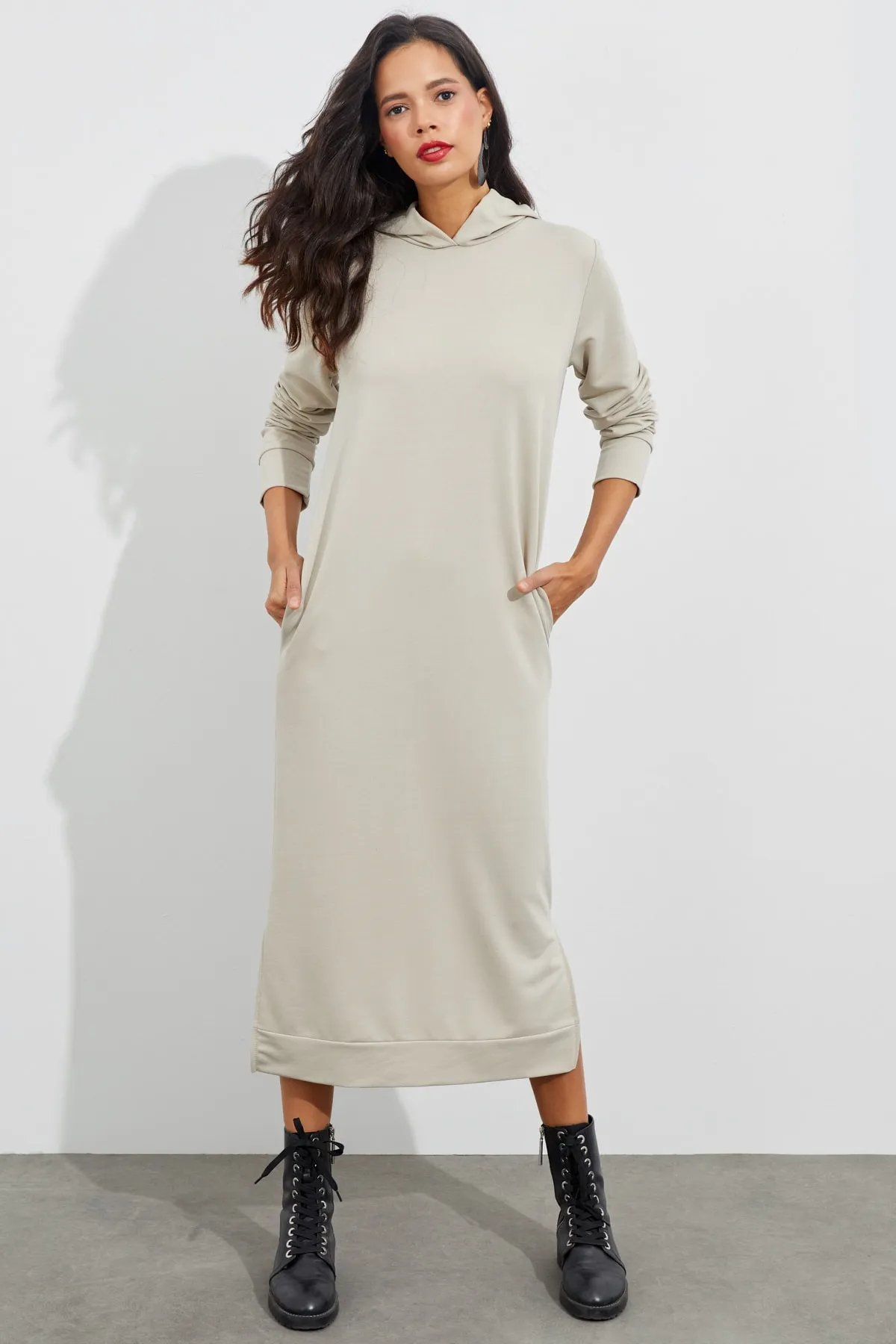 Cool & Sexy  Damen-Maxikleid mit Kapuze und Steinschlitz EY1111