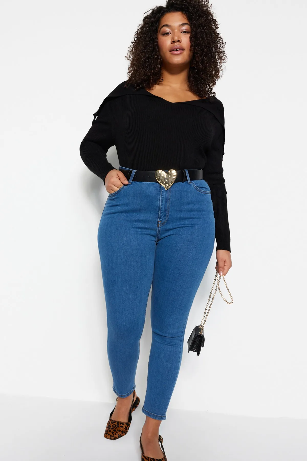 Trendyol Curve  Dunkelblaue Skinny Jeans mit hoher Taille TBBAW23CJ00012
