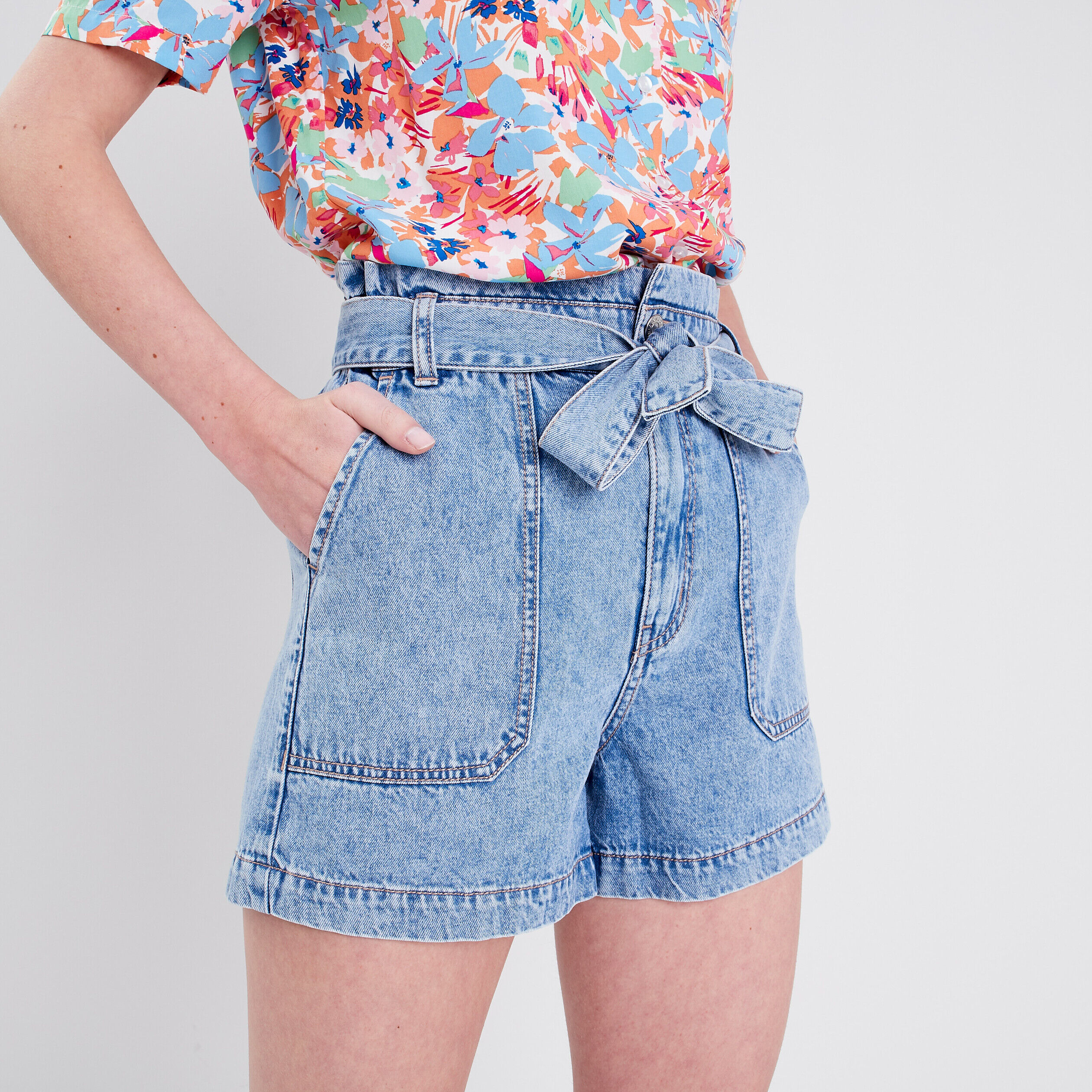 Short ceinturé denim double stone femme | Cache Cache