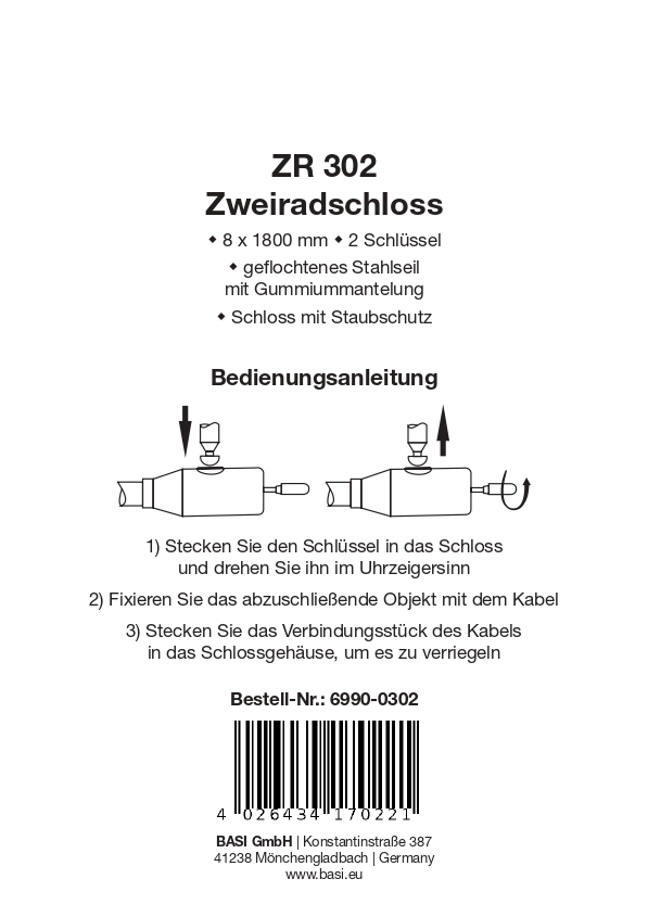 Basi Zweirad-Spiralschloss ZR 302