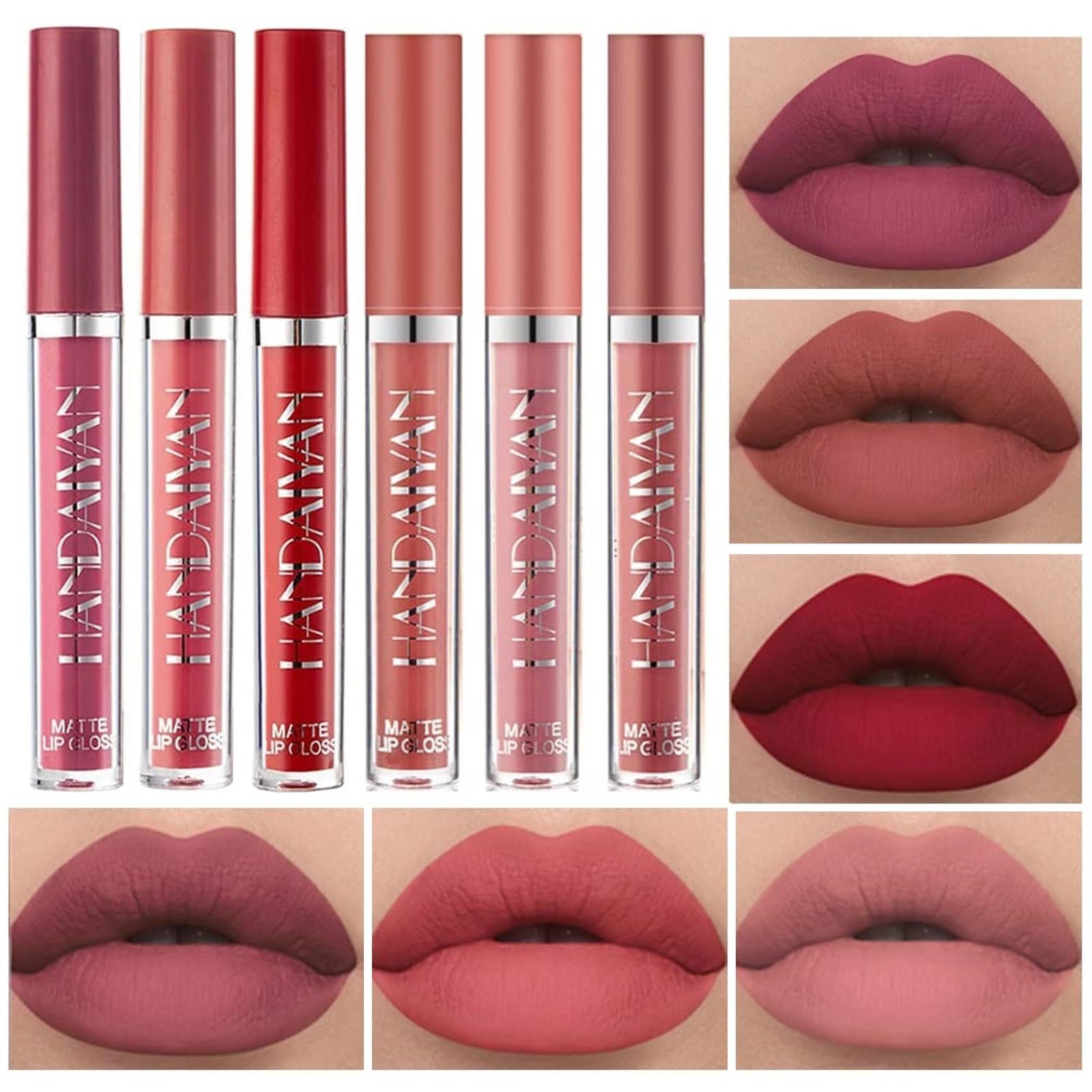 POCHUMIDUU Lippenstift-Set 6 Stück matt flüssiger Lippenstift Set Makeup Lippenstift, 6-tlg., Natürliche Farbe Makeup Geschenk für Frauen