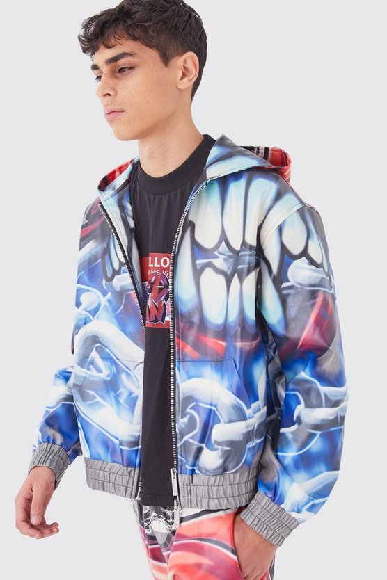 Kastiger Oversize PU-Hoodie mit Print