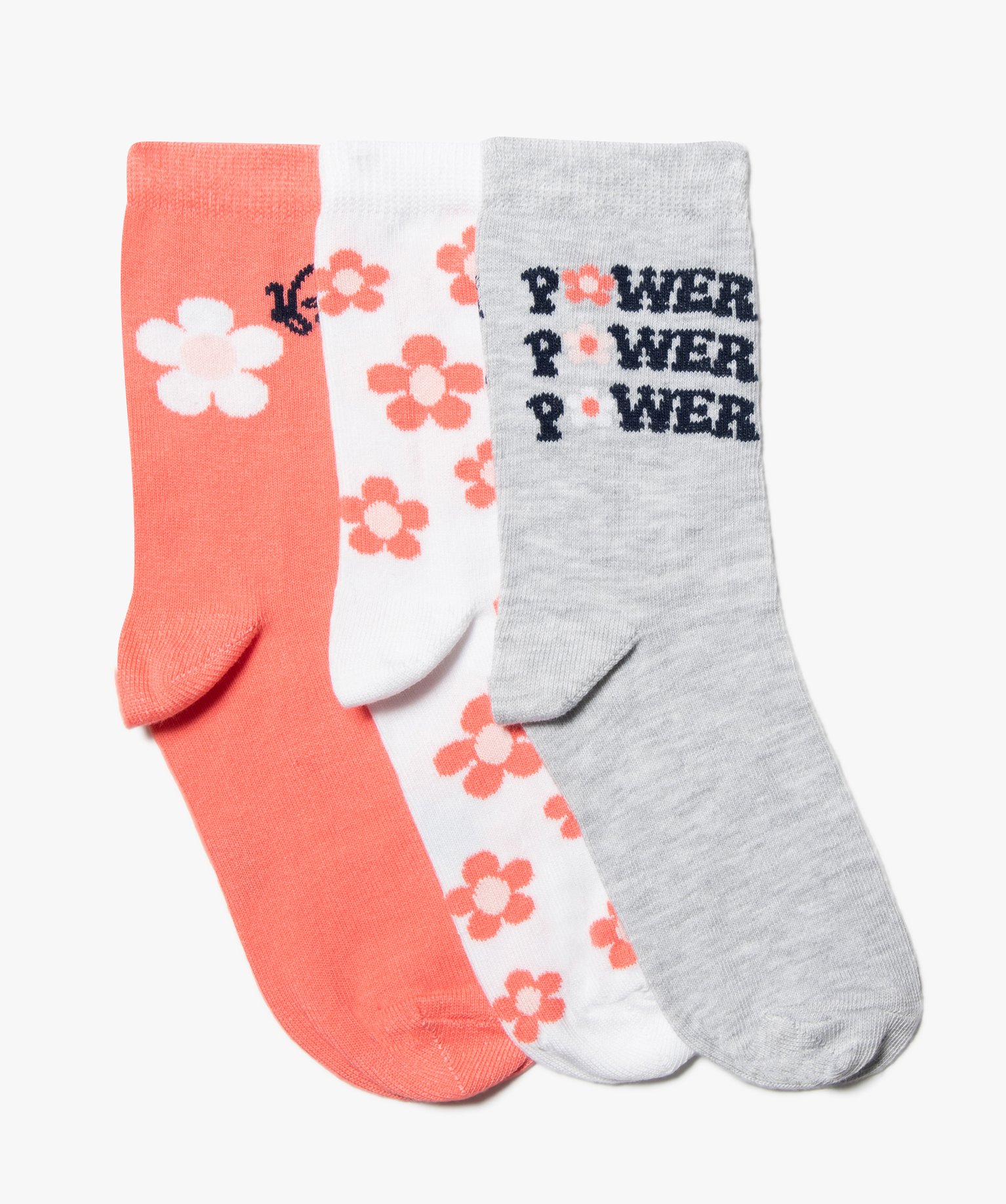 Chaussettes fille tige haute motif fleurs (lot de 3) rose | GEMO