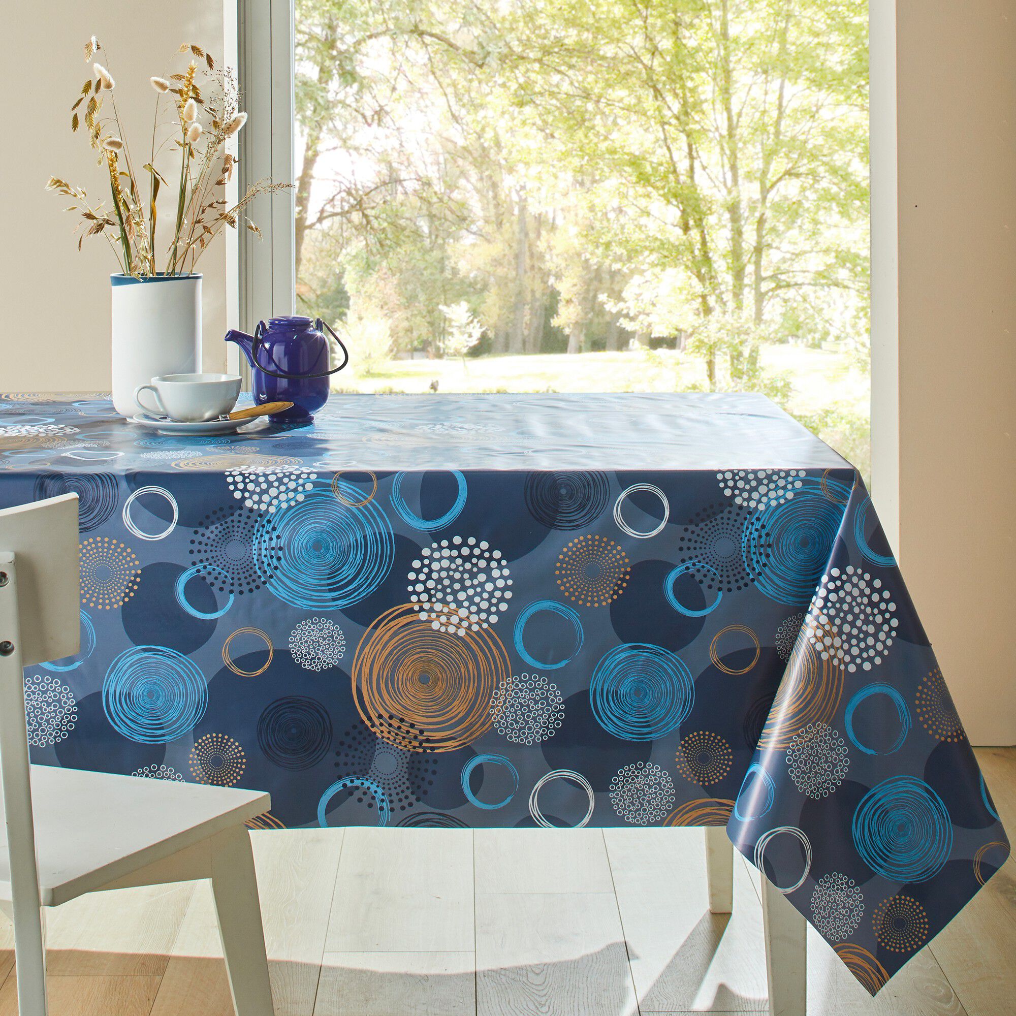 Nappe toile cirée imprimé cercles graphiques