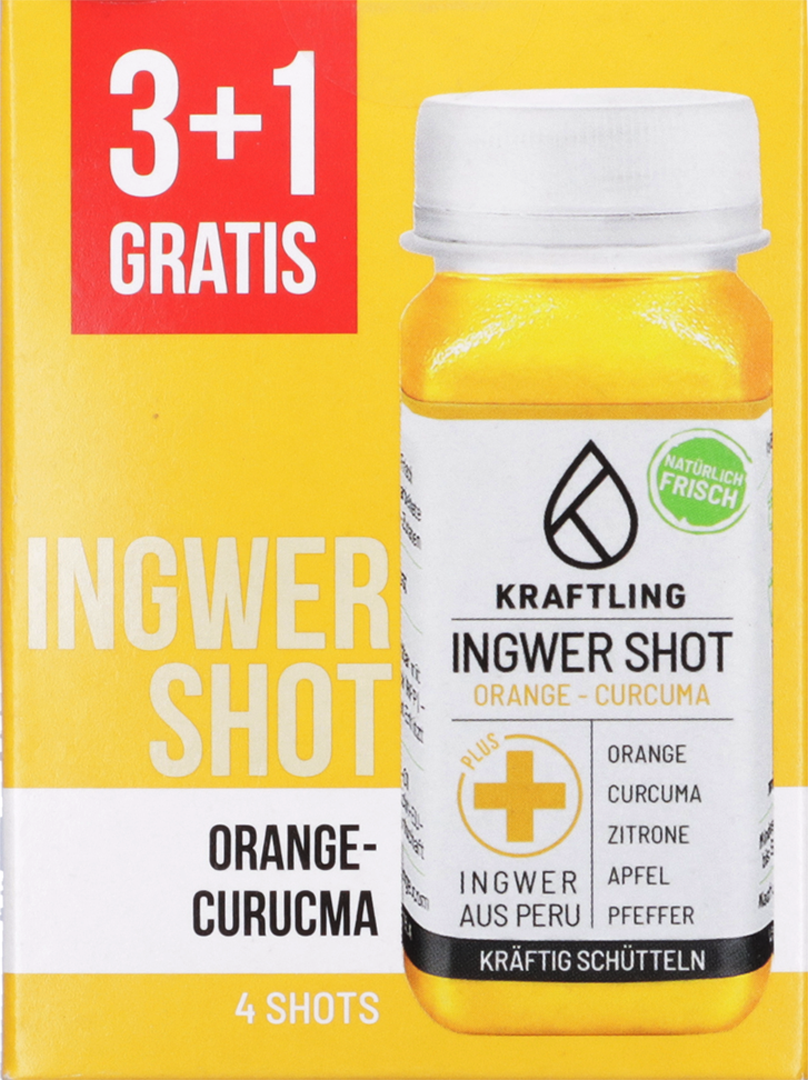 Kraftling Vorteilsbox 3+1 Ingwer Shot Orange-Curcuma