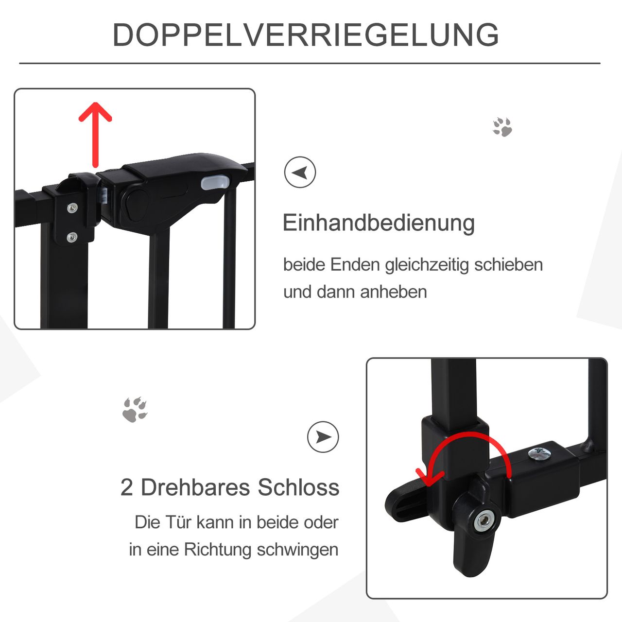PawHut Türschutzgitter Hunde Absperrgitter Schutzgitter für Haustier Hundegitter Treppenschutzgitter ohne Bohren Metall Kunststoff Schwarz 136,3 cm x 76,2 cm
