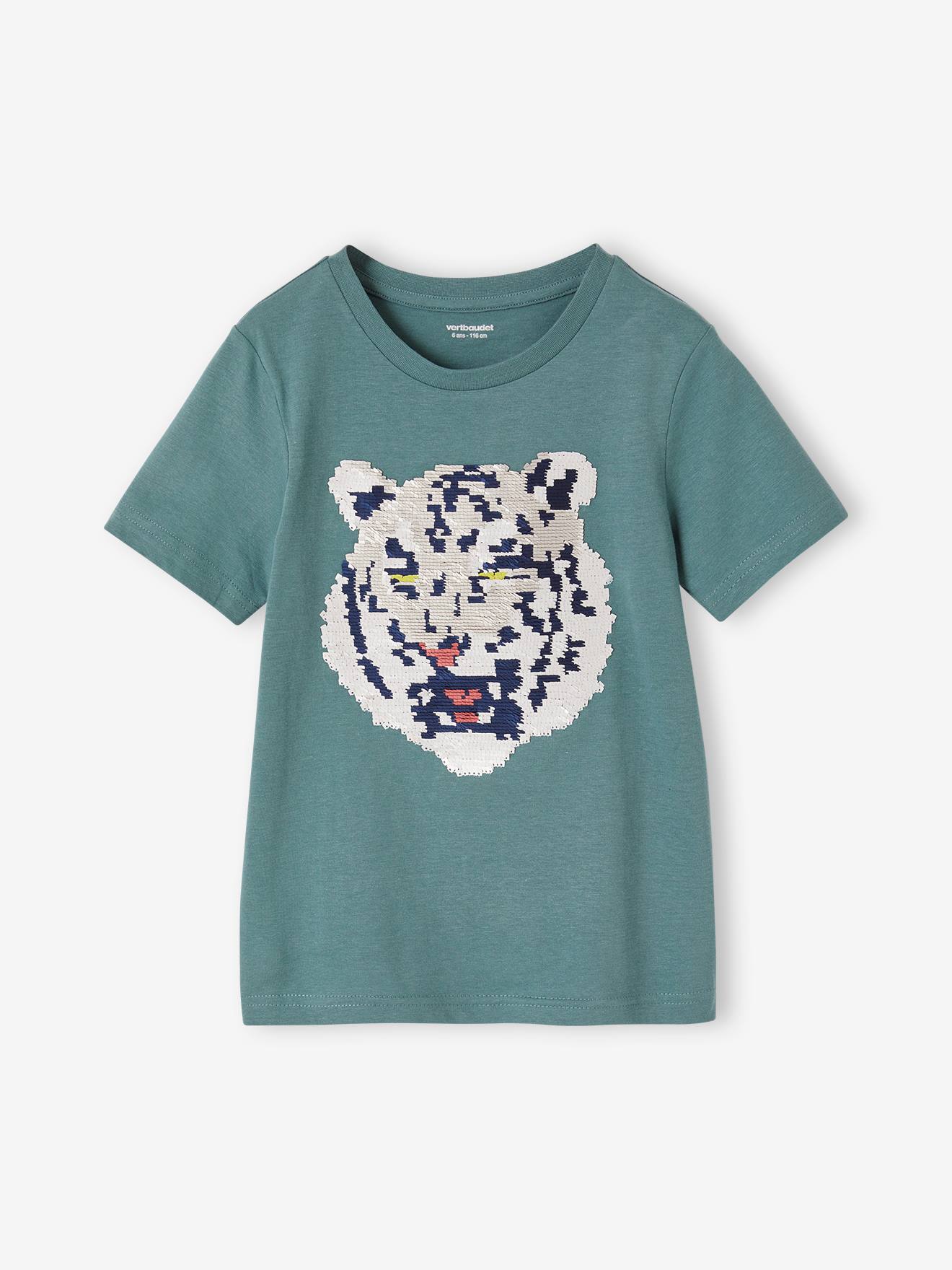 Vertbaudet Jungen T-Shirt mit Wende-Pailletten Oeko-Tex - weiß
