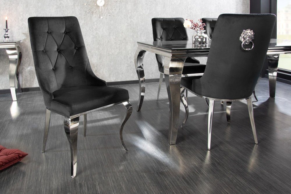 riess-ambiente Polsterstuhl MODERN BAROCK schwarz / silber (1 St), Esszimmer · Samt · Metall · Chesterfield-Steppung