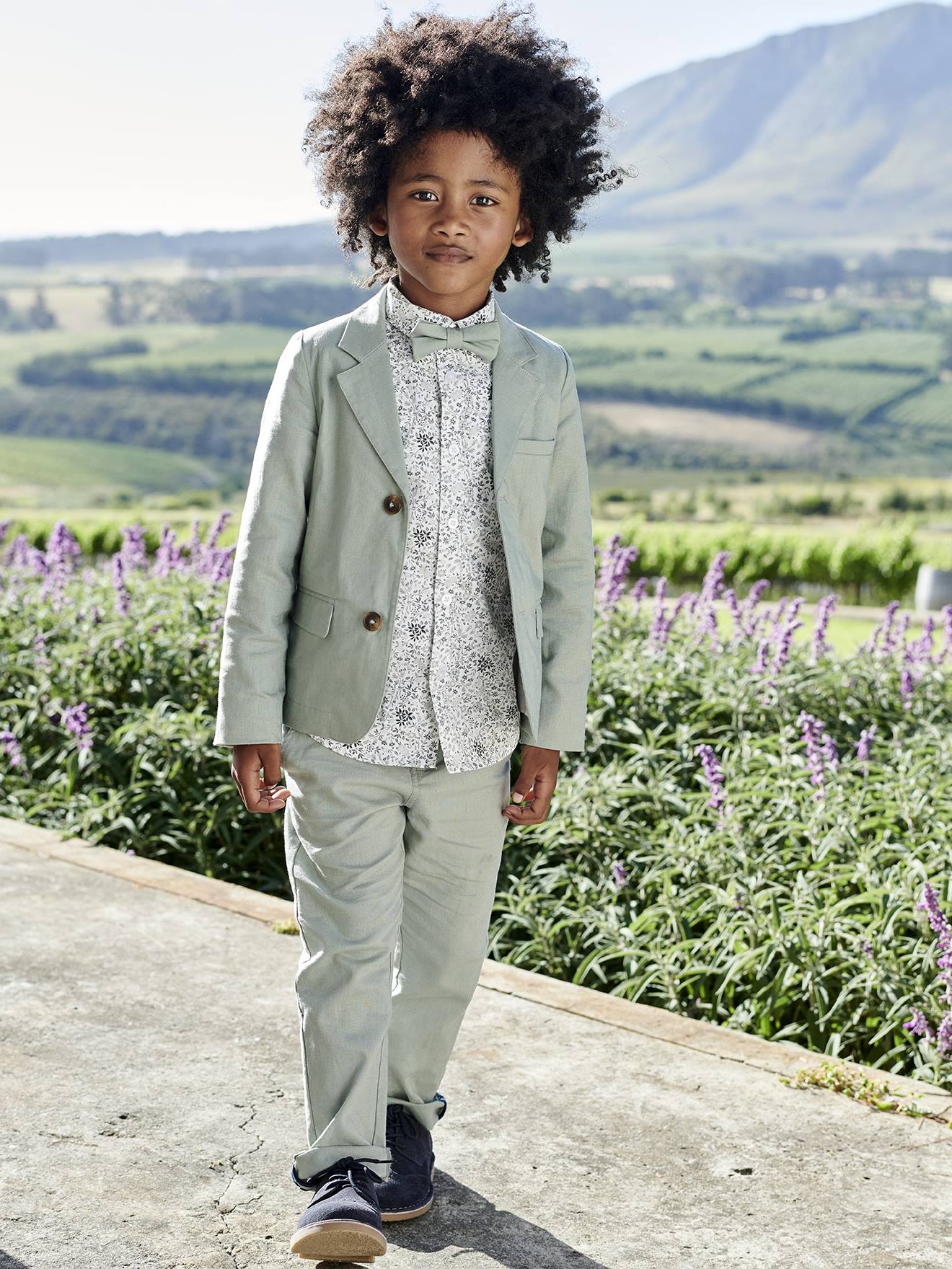 Vertbaudet Jungen Hemd mit Fliege, Blumenmuster Oeko-Tex - grün bedruckt