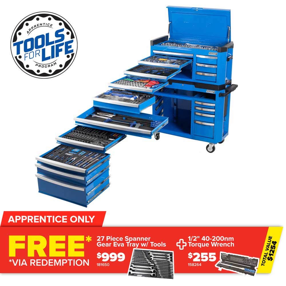 Conjunto de ferramentas KINCROME Contour TFL, 551 peças, 17 gavetas com carrinho, azul P1810