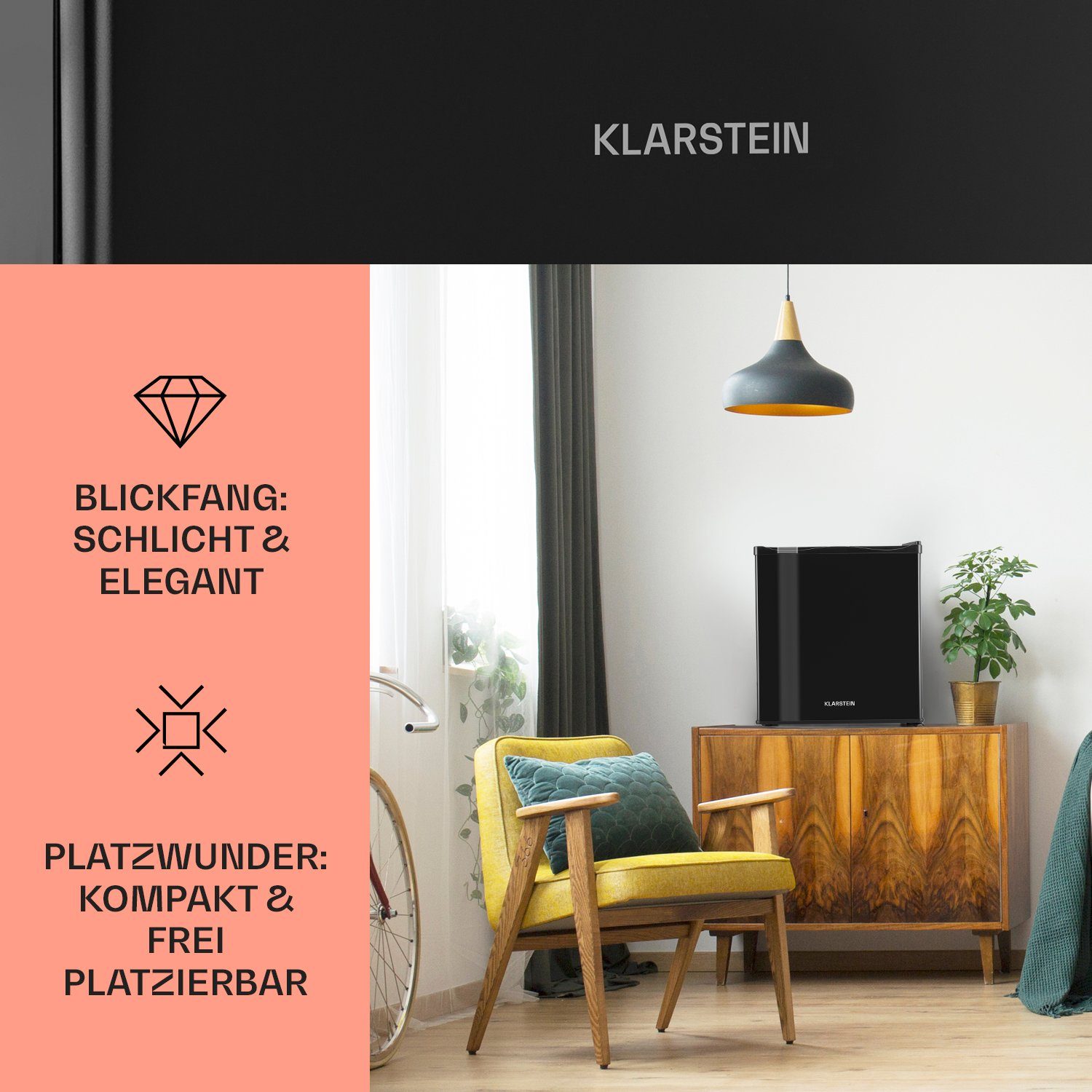 Klarstein Table Top Kühlschrank HEA-MKS-11 10005400A, 47 cm hoch, 38 cm breit, Hausbar Minikühlschrank ohne Gefrierfach klein Kühlschrank Getränke