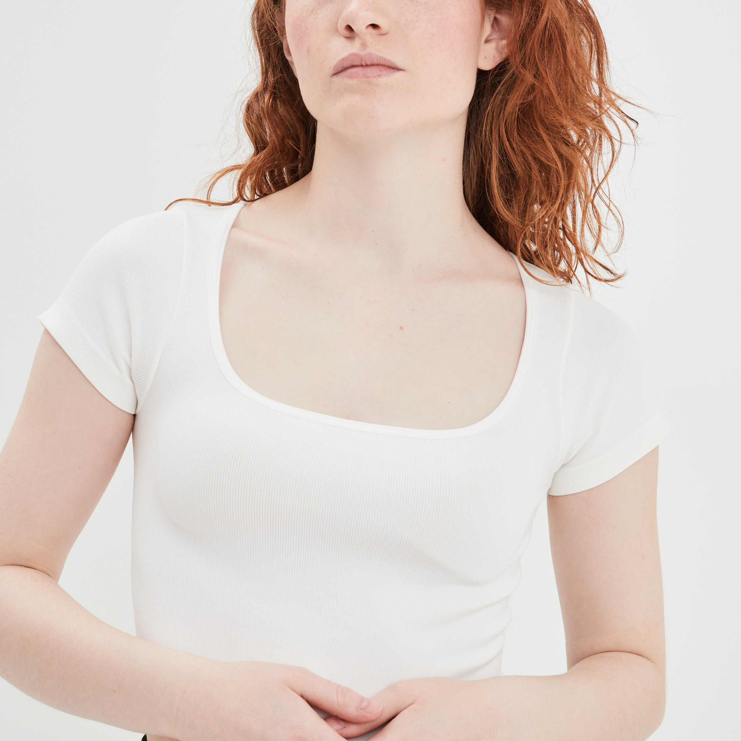 T-shirt cropped encolure carrée Creeks blanc femme | La Halle