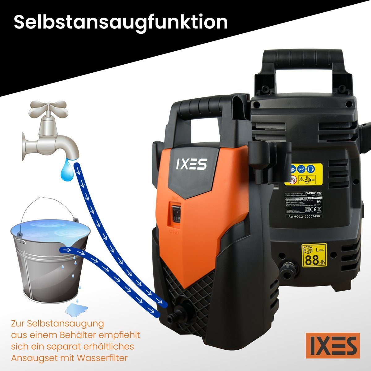 Scheppach Hochdruckreiniger IXES Hochdruckreiniger IX-PRC1400 1400W, 110 bar, inkl. Zubehör, Druck max: 110 bar, 1400 W, Fördermenge max: 408 l/h