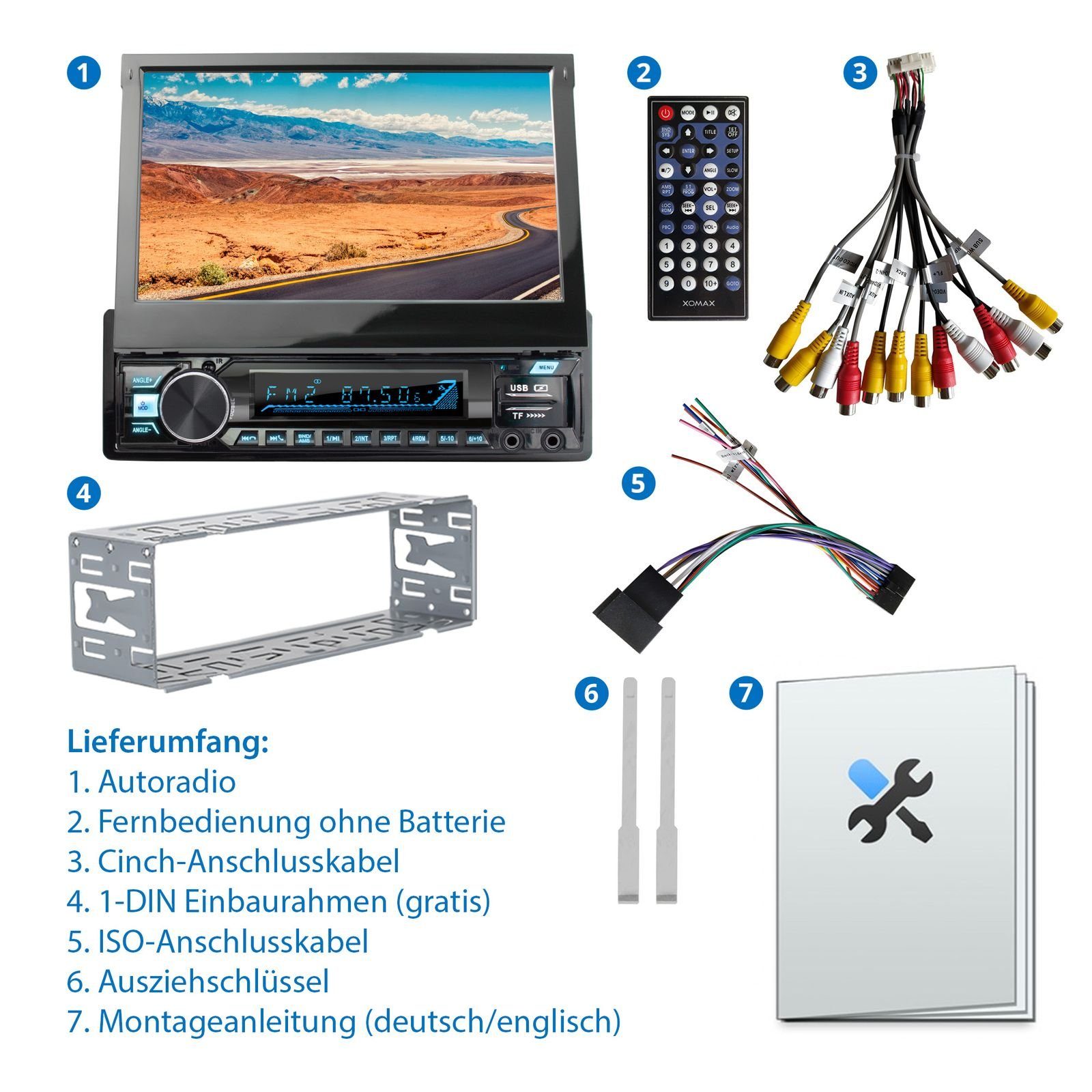 XOMAX XM-V779 Autoradio mit 7 Zoll Touchscreen Bildschirm Bluetooth, 1 DIN Autoradio