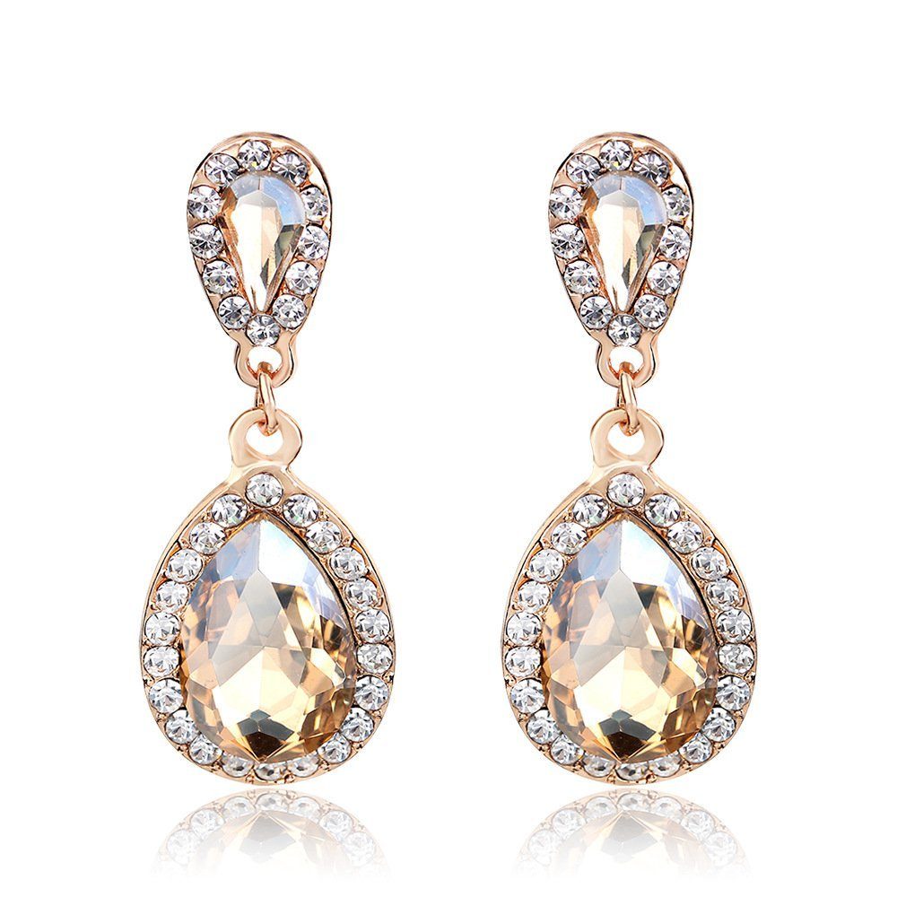 POCHUMIDUU Paar Ohrhänger Champagnerfarbene vergoldete Tropfenohrringe (2-tlg., Für Frauen), Bohème-Stil, Eleganter Schmuck mit Diamantenbesatz