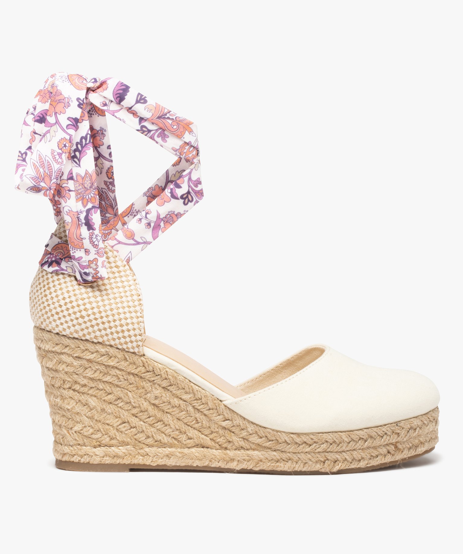 Sandales femme en toile avec semelle compensée en corde beige | GEMO