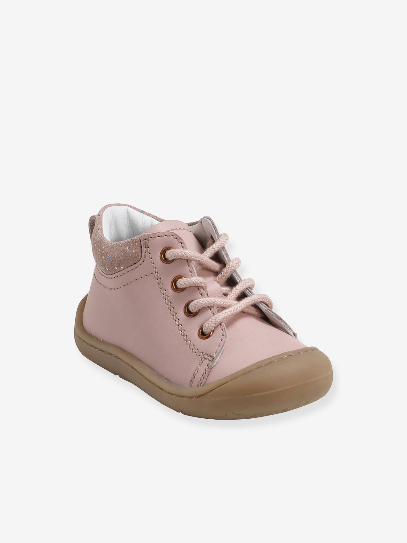 Bottillons cuir souple bébé fille 4 pattes rose clair