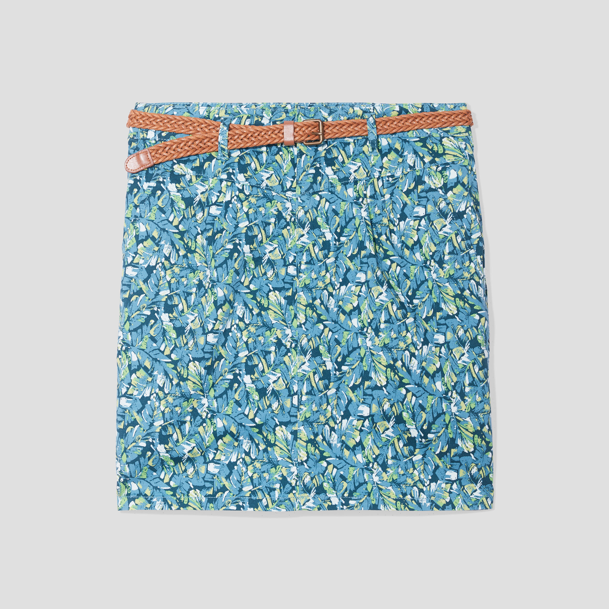 Jupe chino droite ceinturée bleu femme | Cache Cache