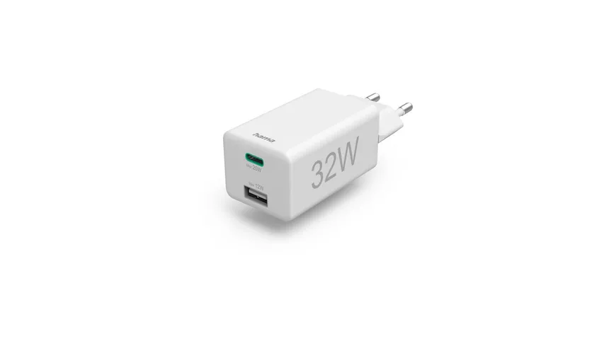 Hama Schnellladegerät, 1x USB-C, 1x USB-A, PD/Qualcomm®, Mini-Ladegerät, 32W, WS