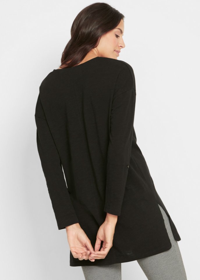 Baumwoll-Longshirt mit Turn-up-Ärmel